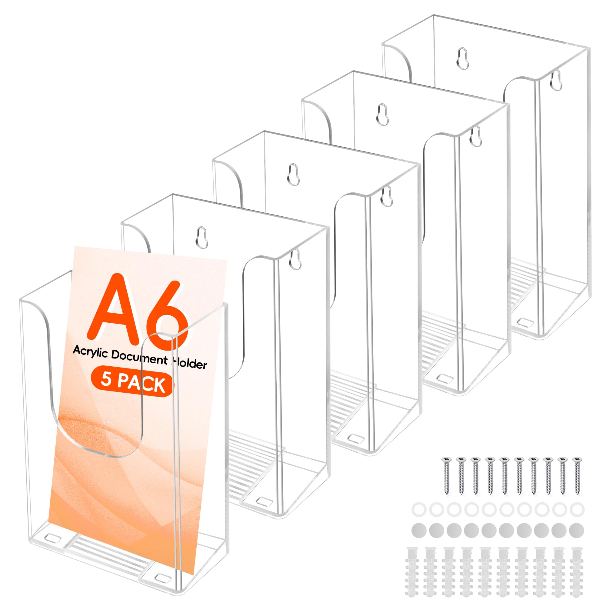 rloao A6 Document Holder Wall Mounted, 5 Packs Clear Acrylic Leaflet Brochure Magazine Menu Holders Racks, Flyer Table Display Stand for Stores Office Restaurants Receptions Exhibitions