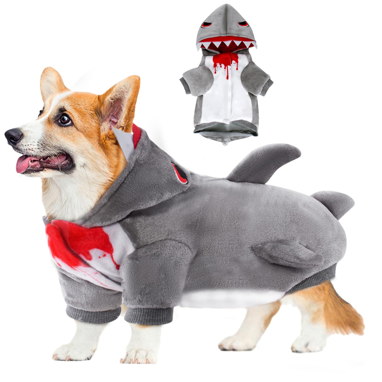 Shark Dog Costume for Small & Medium Dogs - Winter Coat Jacket, Funny Pet Costume for Christmas, Birthdays & Cosplay