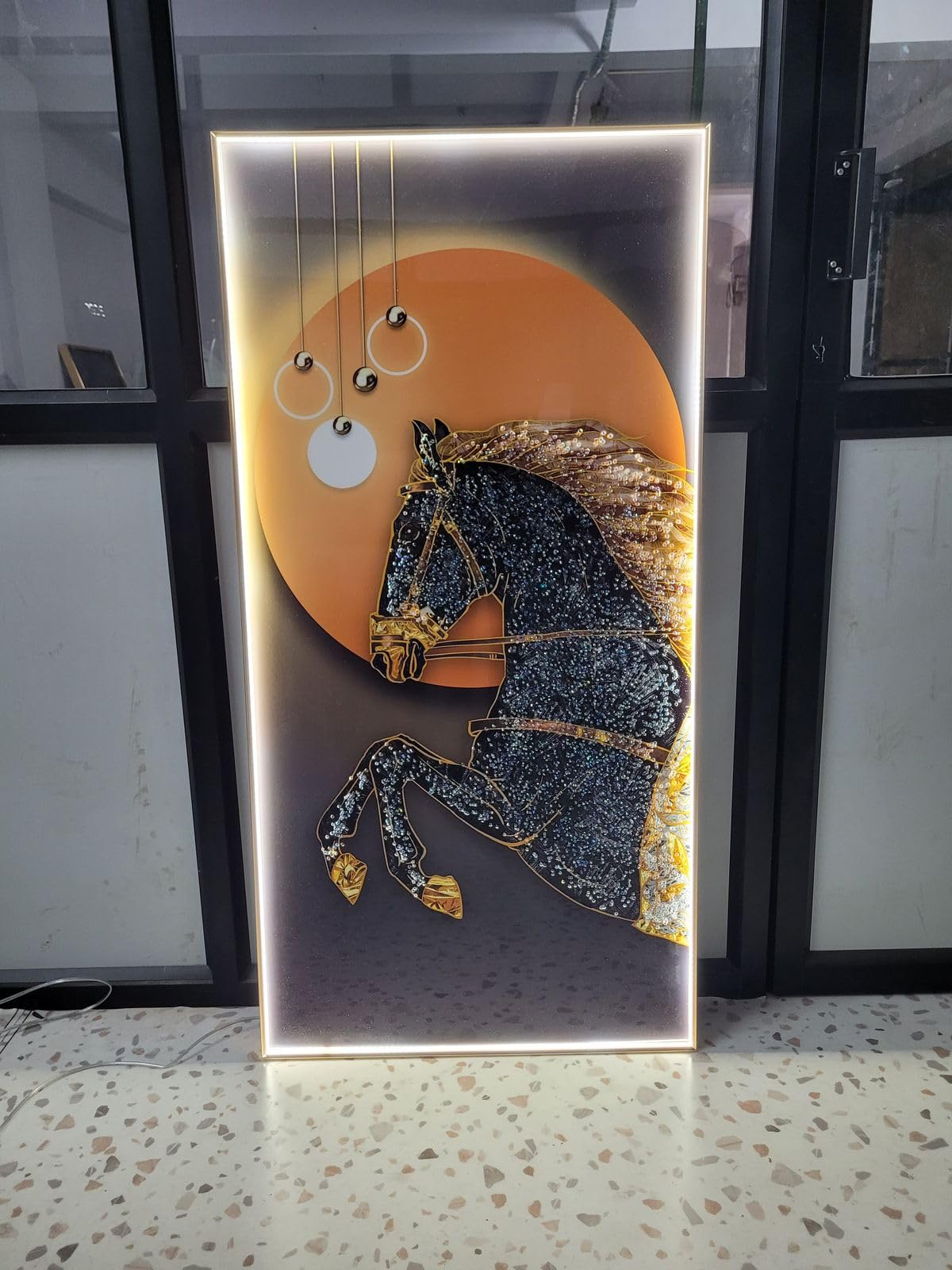 SUNVALLEY PVD Framed Crystal Glass Painting With LED Lights[ Beads