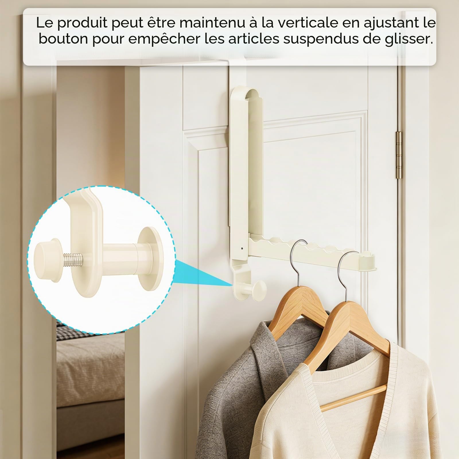 Lot de 2 Porte Manteau Pliable sans Percage, Crochet De Porte en Acier Inoxydable, Rallonges Extensibles, Étendoir à Crochet de Porte pour Accrocher Vêtements,Foulards, Sacs et Couronnes de Noël