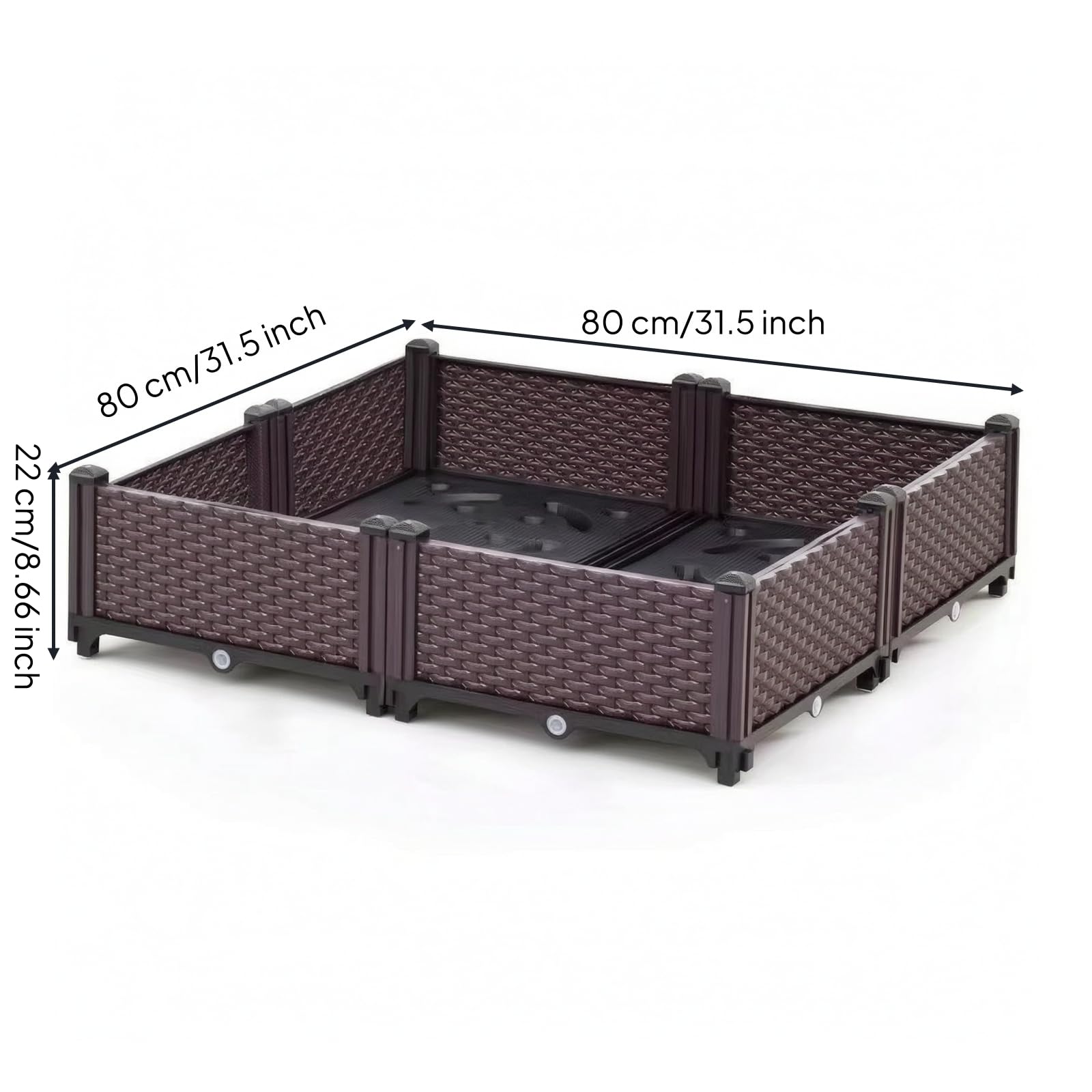 Gralara Jardinera Plástico con Autorriego Elevada Macetero Rectangular con Patas Acogedor Jardinera Patas para Principiantes, 80 80 22 Cm, Caja Ancha De 4 Unidades