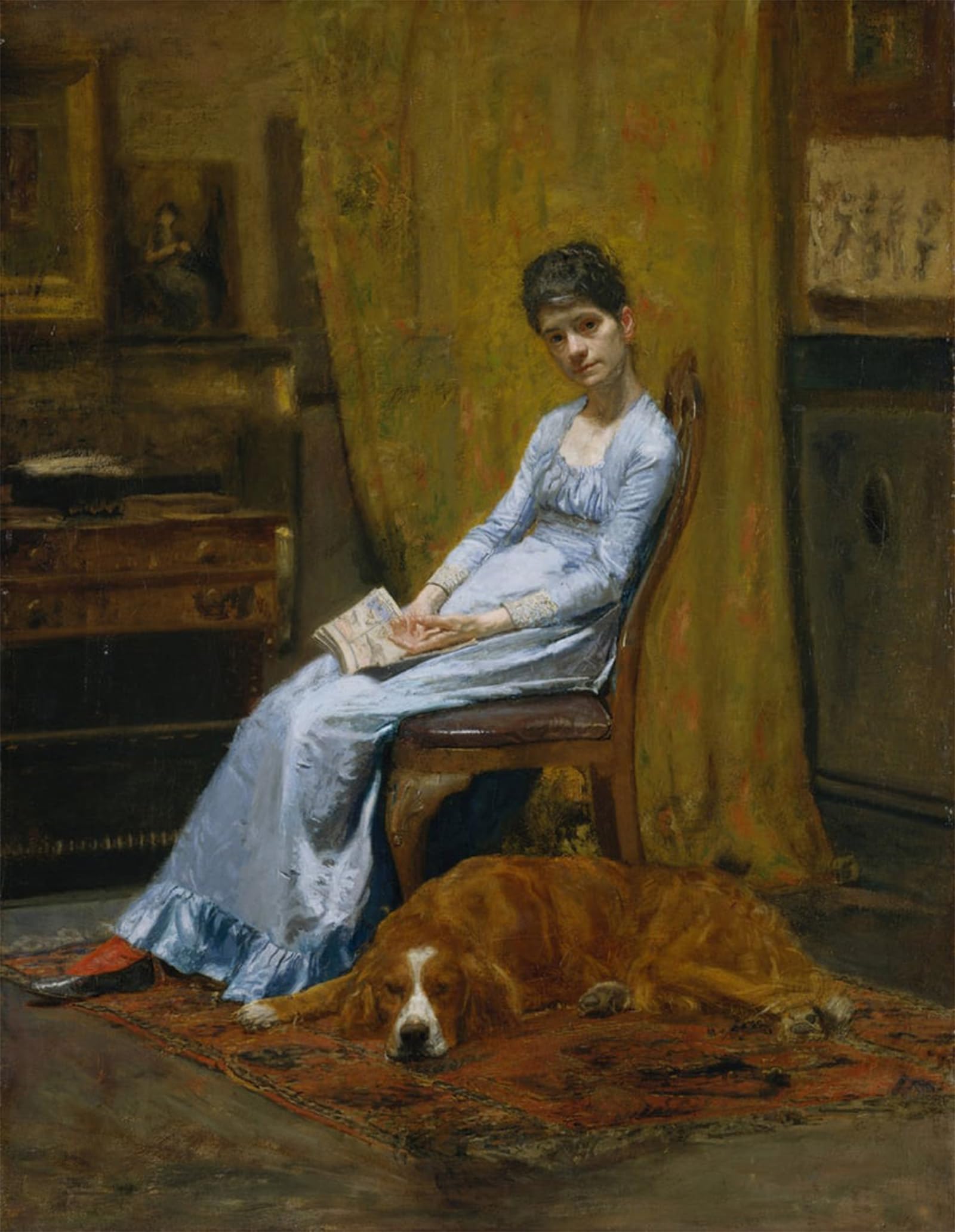 ARTXLXXBN Famous Print Painting Colorful Art Print the Artists Wife and His Setter Dog by Eakins Canvas Art Decorations for Home Decor 60x90cm