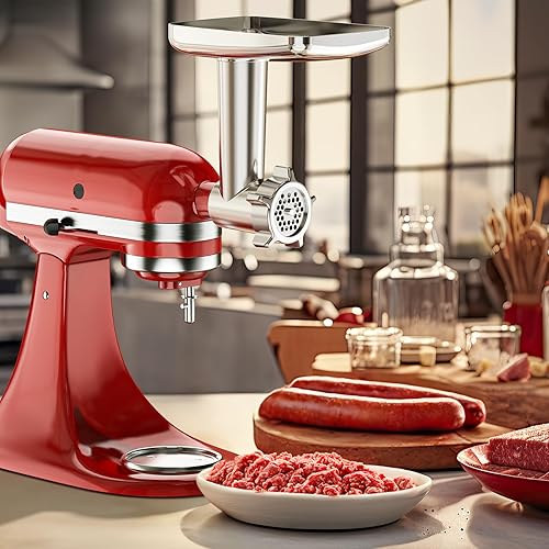 Miniatura 7 de Accesorio para picadora de carne para batidora de pie Kitchenaid, picadora de carne para KitchenAid, incluye 3 accesorios de relleno de salchichas,