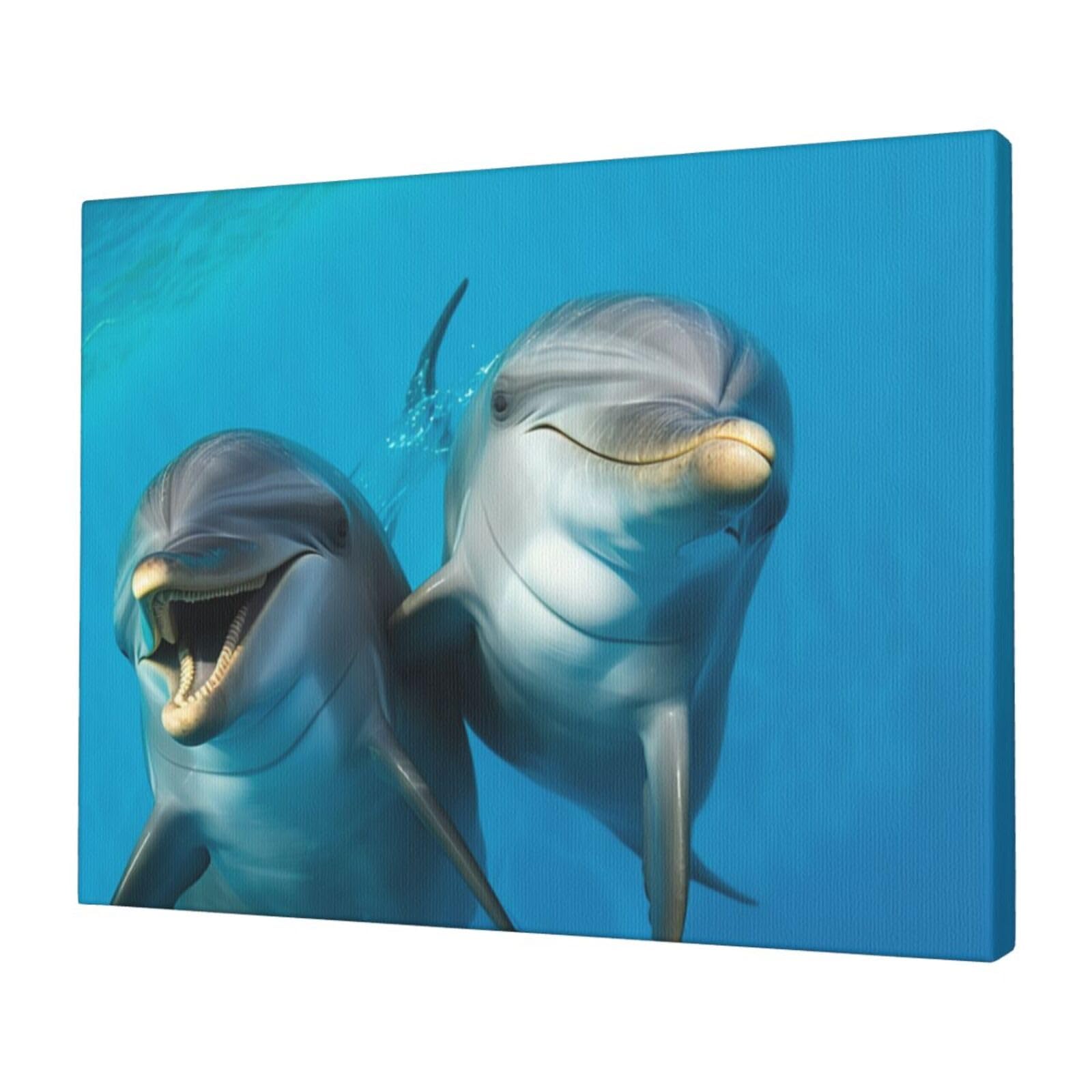 KLOPH Smiling Face Dolphins Canvas Wall Art for Living Room 12"x16" Modern Artwork Painting for Bathroom Hanging Canvas Prints Aesthetic Wallart for Bedroom Kitchen Office Wall Decor