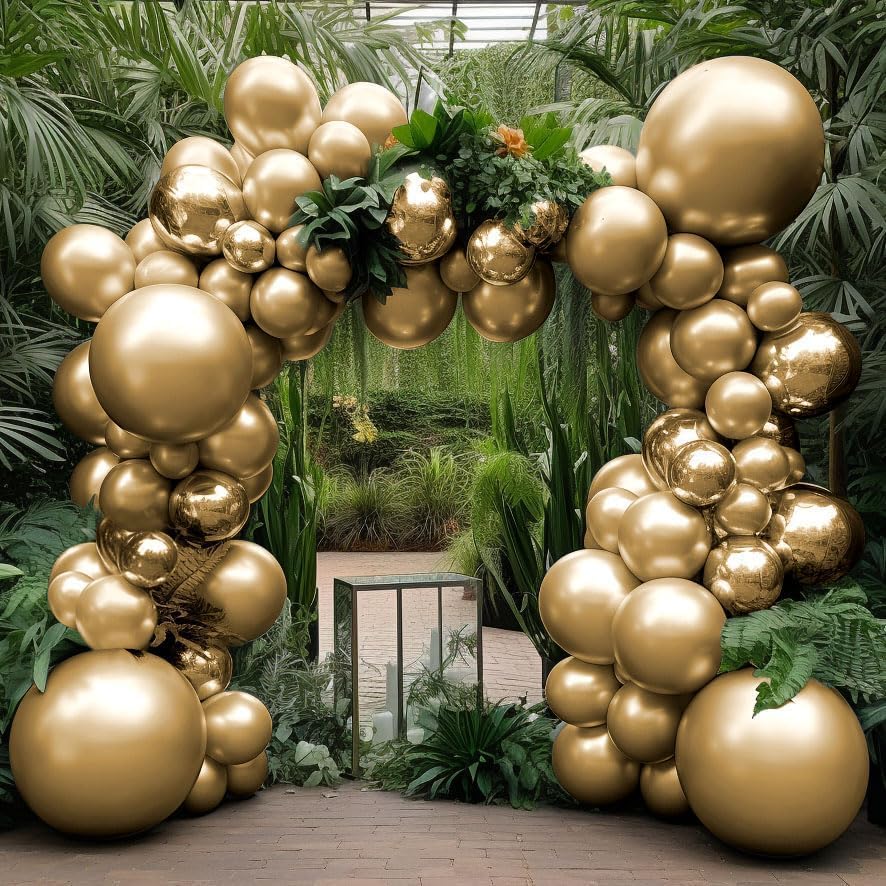 Image of Gold Balloons Different Size 18 12 10 5in Chrome Metallic Gold Balloon Garland Arch Kit Glue Point Curlling Ribbon Strip Tying Tool For Birthday Baby Shower Wedding Graduation Party Decoration