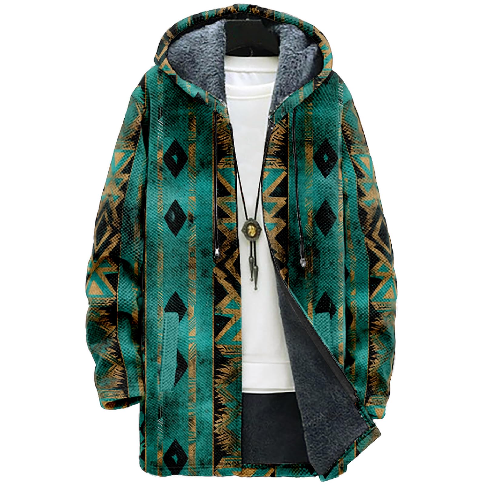 MARSVOVO Aztec Ethnic Mens Cardigan Sweater Fall Zip Up Long Coat with Hood Casual Stylish Fleece Lined Knit