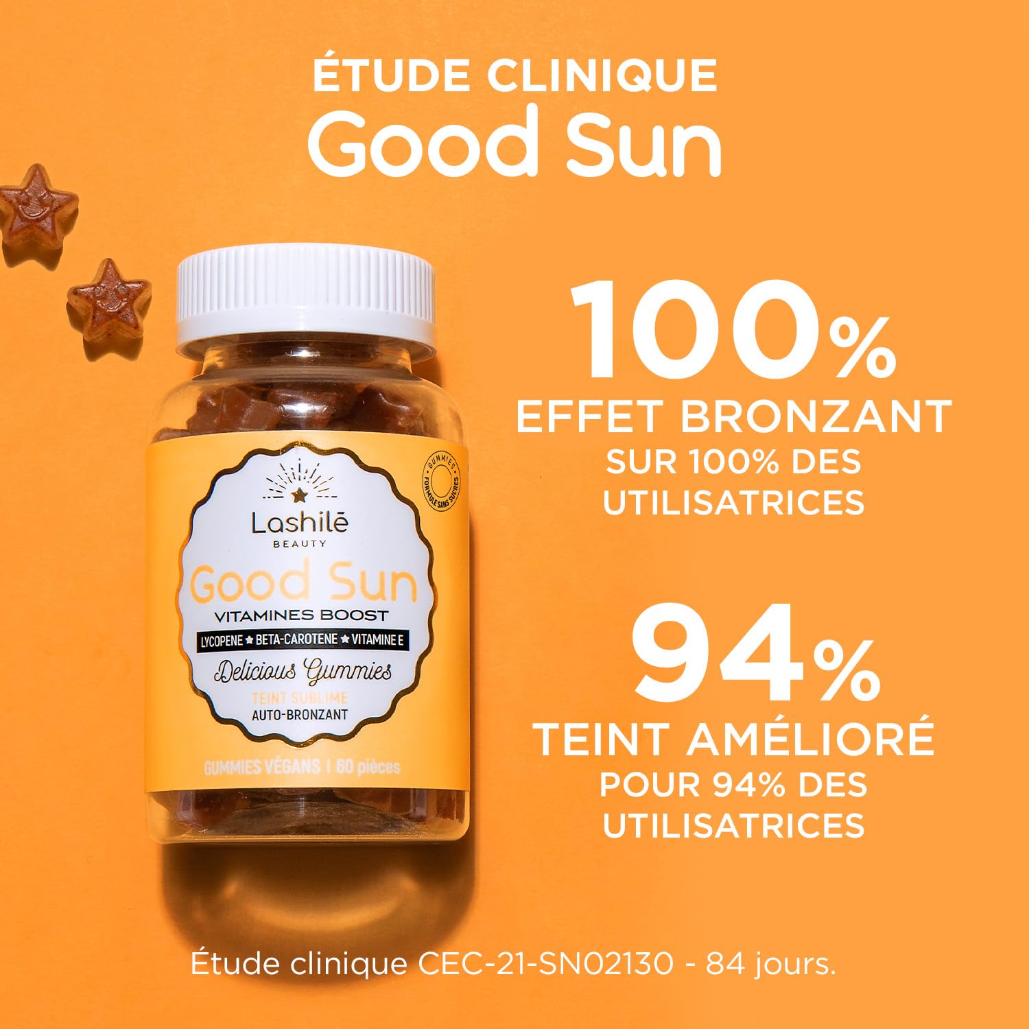 Lashilé Beauty - Complément Alimentaire - Autobronzant, Préparateur & Teint Hâlé - Good Sun Vitamines - Efficacité Prouvée - Made in France - Vitamine E & A, Bêta-carotène -Cure 3 mois 180 Gummies