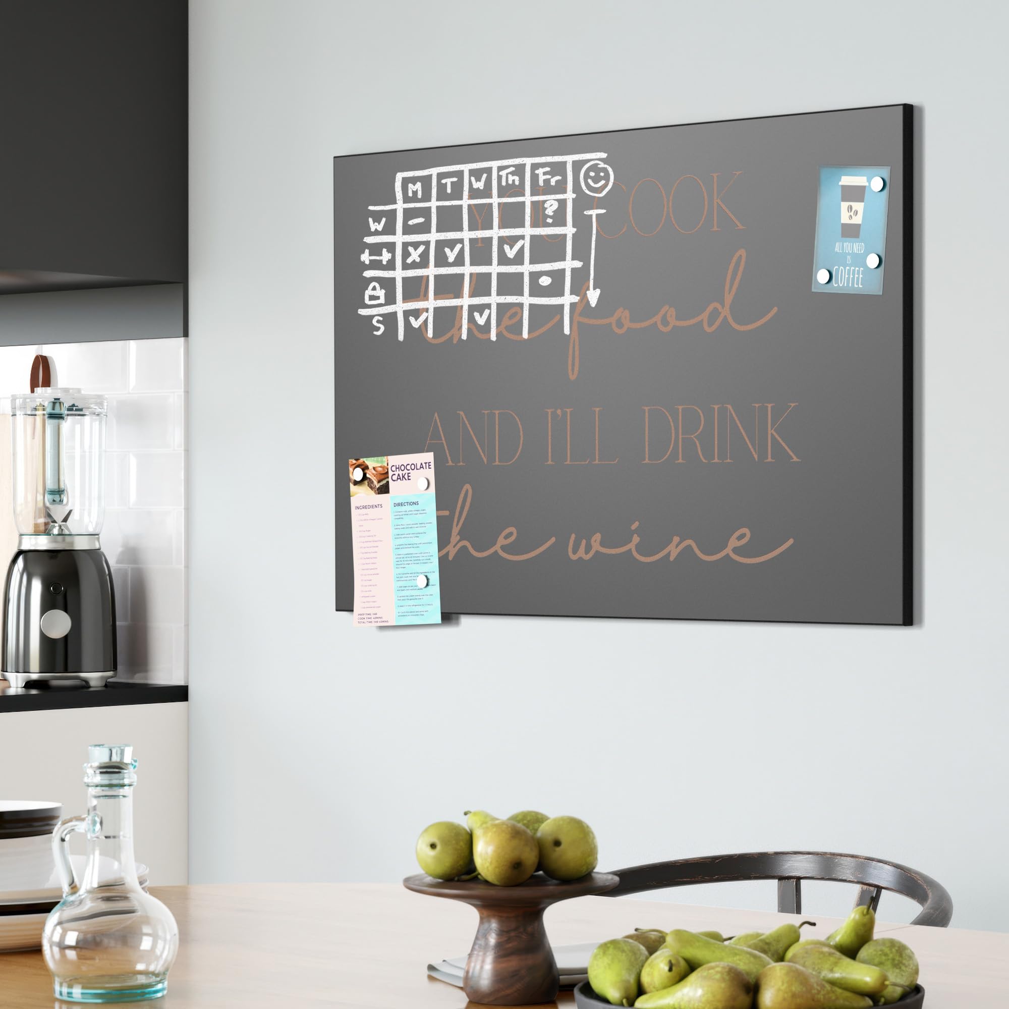 DEQORI Magnetyczna tablica do pisania kredą z nadrukiem UV, motyw "Du gotst, ich picie", prostokątna, 90 x 60 cm, metalowa tablica kredowa do pisania – dekoracja ścienna do kuchni, korytarza, pokoju