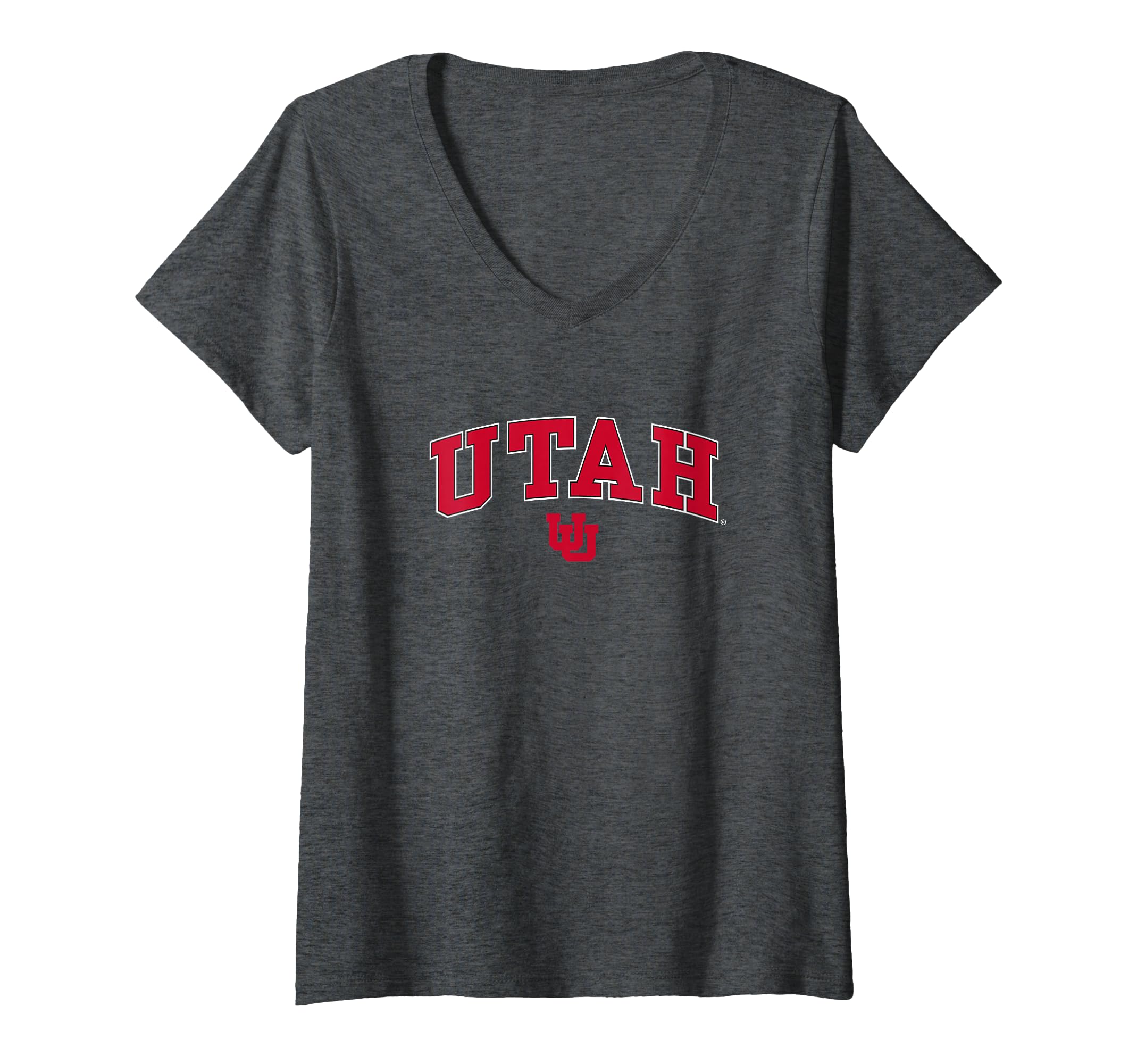 Womens Utah Utes Womens Arch Over Dark Heather Officially Licensed V-Neck T-Shirt