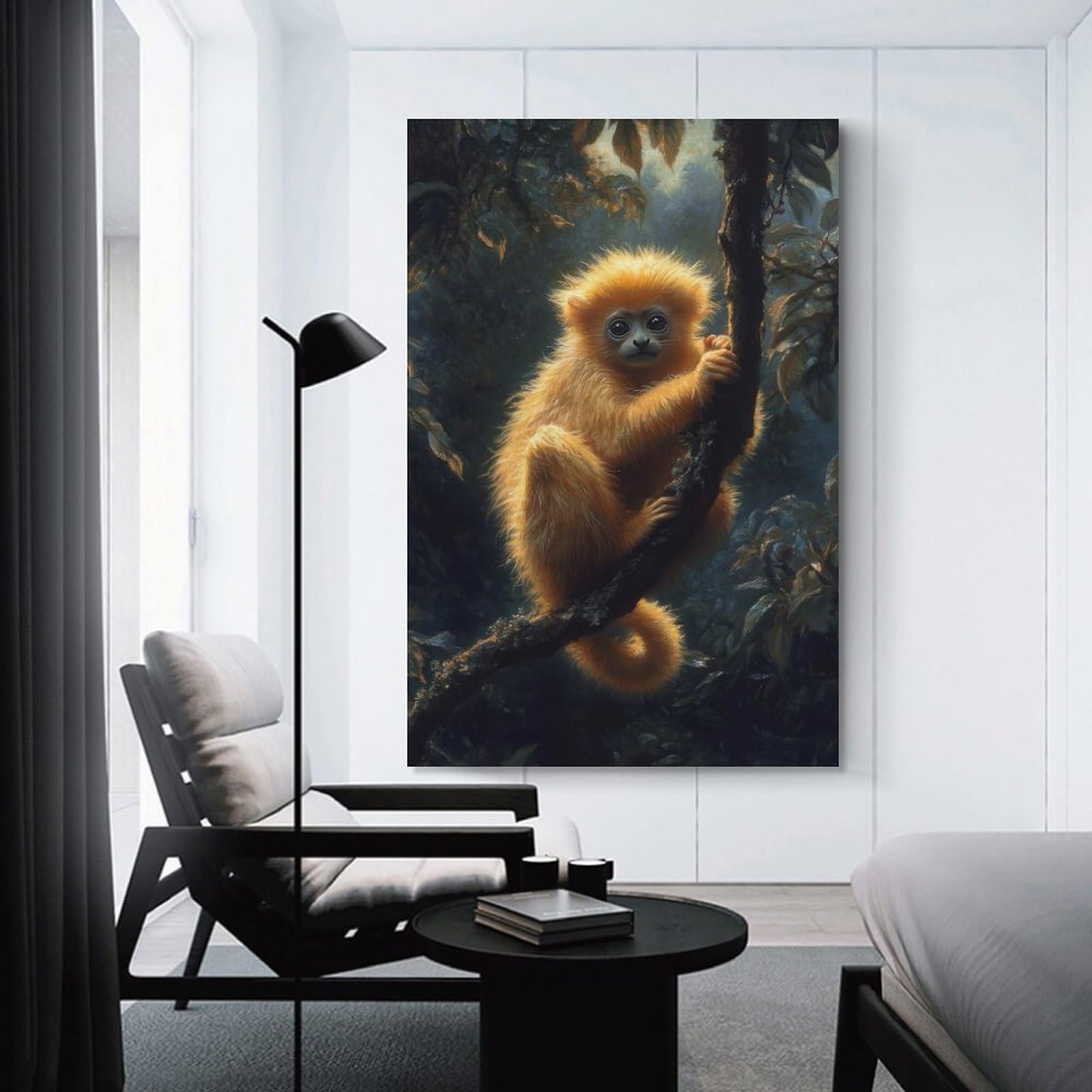 Junmoney Unframe-Style-3 Wall Decor Canvas Print Golden Monkey In Jungle, 20X30inch(50X75cm), For Living Spaces, Bedrooms Or Relaxed Rooms, A Home Accent With Warm Character