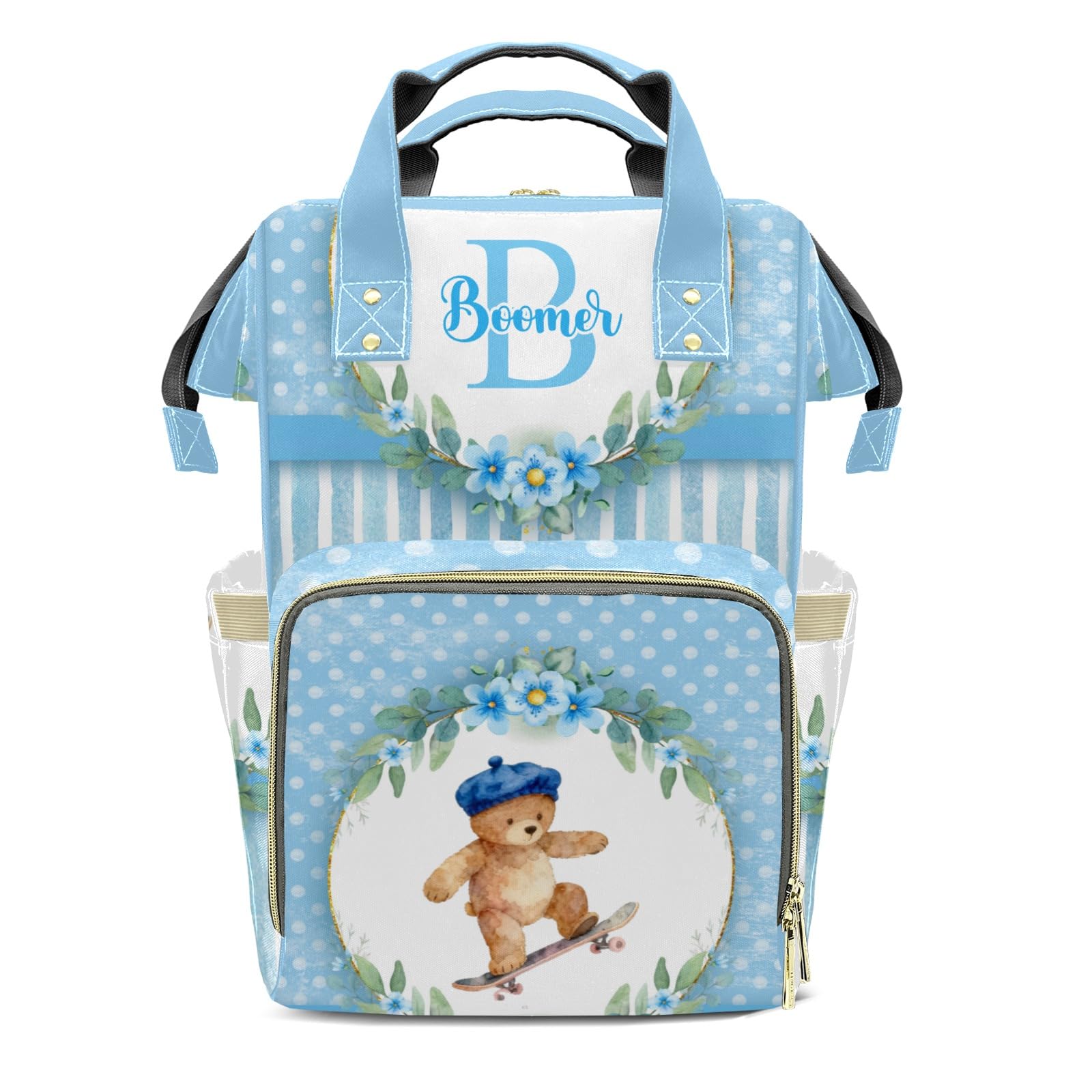 Personalized Diaper Bag Backpack Name Skateboard Bear Watercolor Floral Dot Gift the Best: Spacious Waterproof Nappy Bag for Men and Women