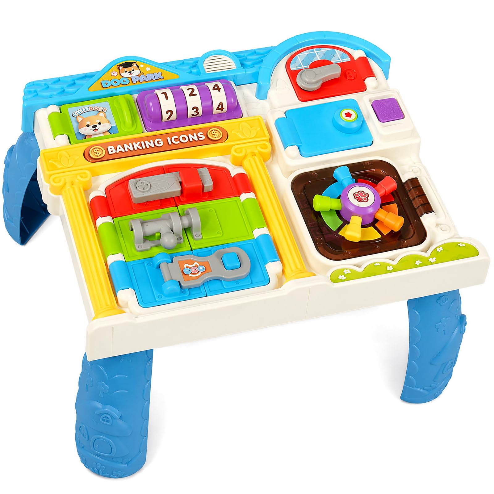 Mostop Busy Board for Toddlers with 7 Locks & Lights Sounds, Travel Activity Board for Plane Car Journeys, Portable Sensory Toy for Boys Girls Age, Ideal for Restaurant Visit Family Trips