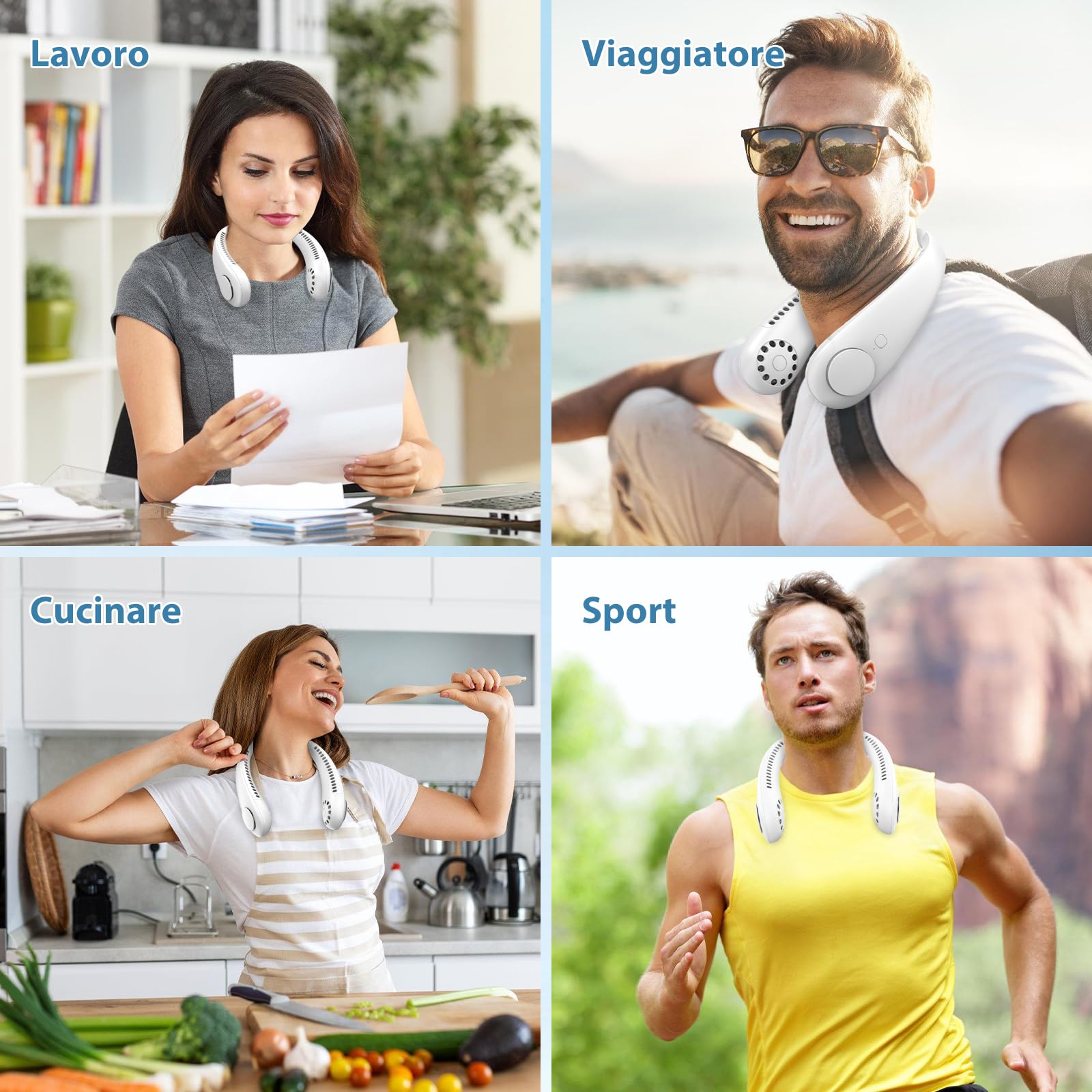 Ventilatore da Collo Portatile Senza Pale, 2600mAh Ventilatore USB Ricaricabile, 3 Velocità Personalizzabili, Aria 360° Mani Libere Leggero per Viaggi/Ufficio/Sport, Regalo Perfetto Estate