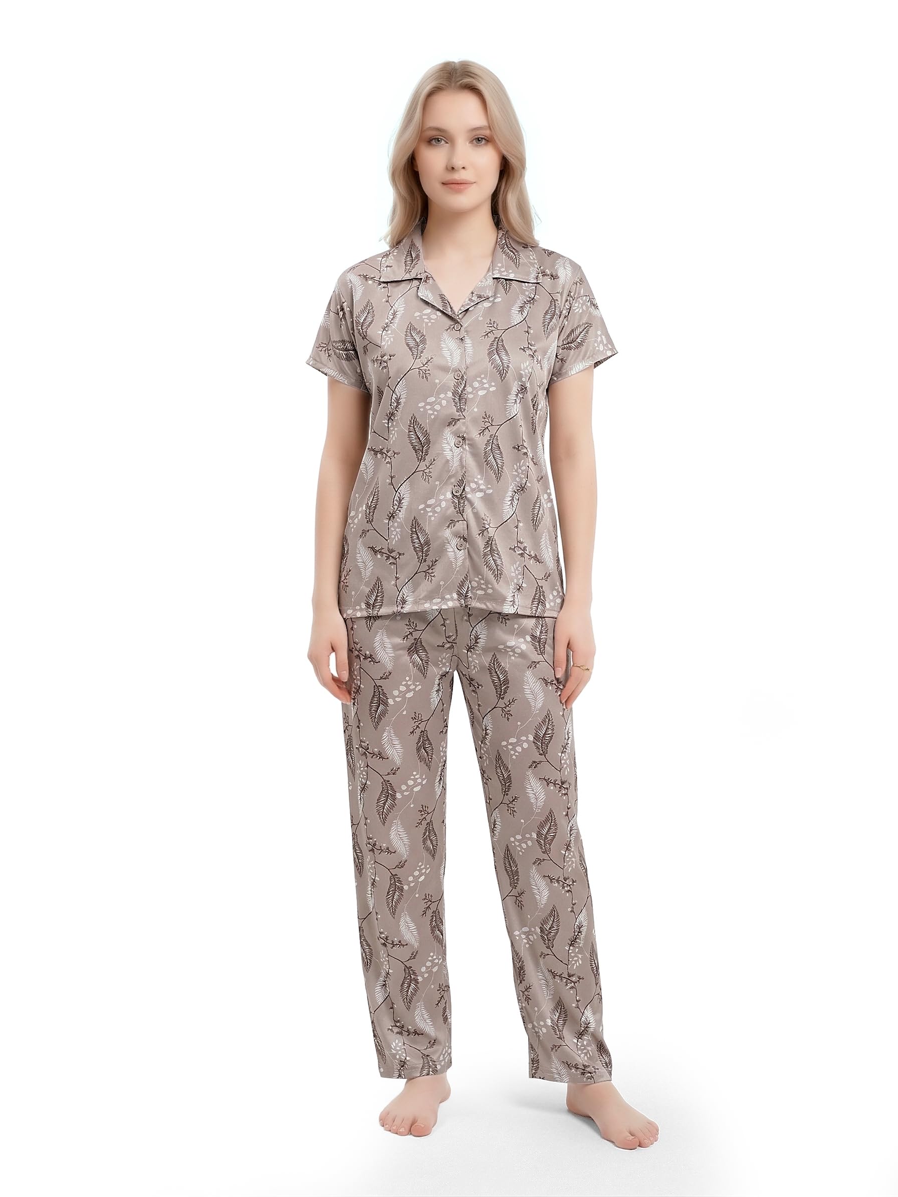 RK Silk Women Front Open Satin Sarina Night Suit Set | Soft Breathable Nightwear for Women | Comfortable Lounge Pajama Set | Button Down Sleepwear-picture-41