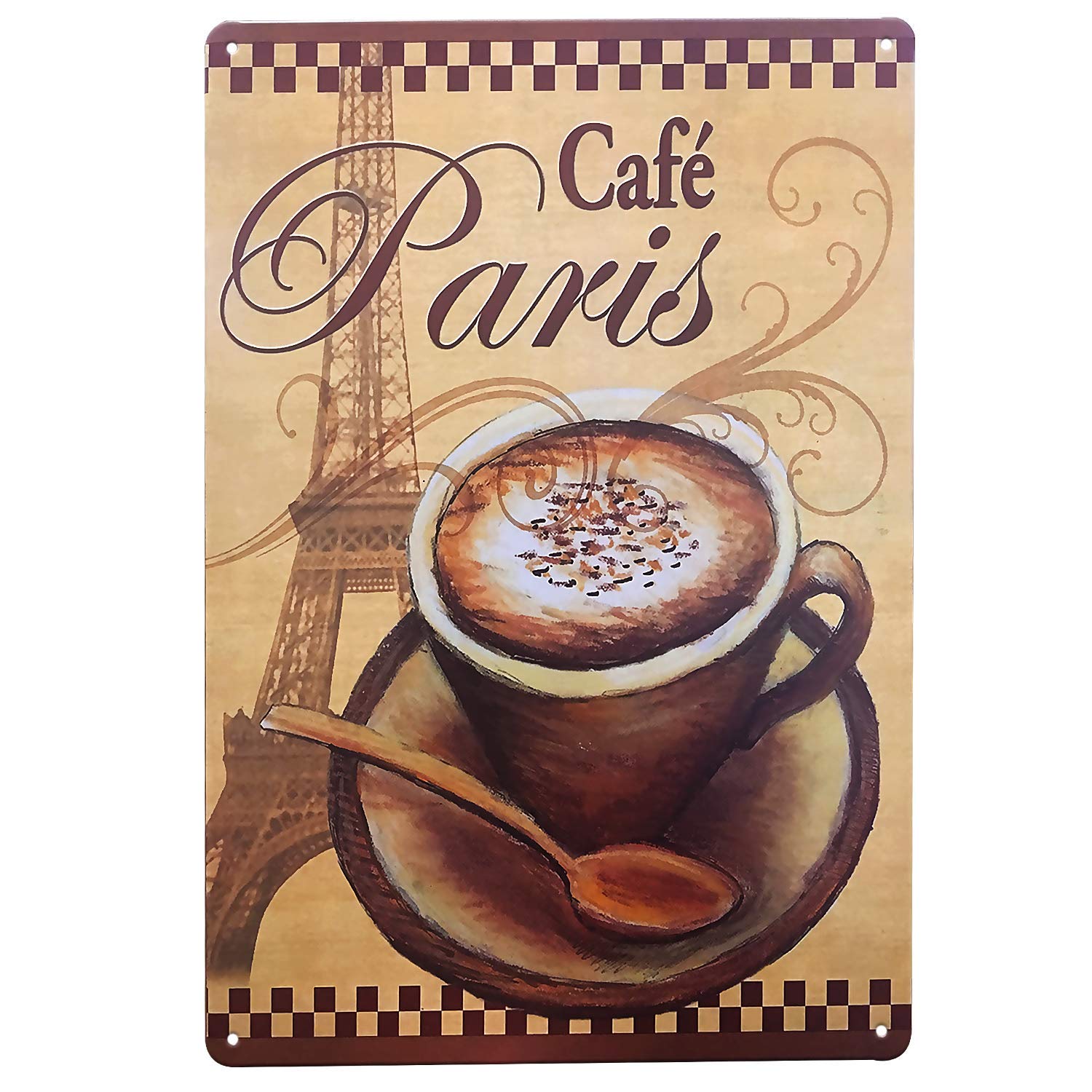 Hioni Metallic Cafe Paris Metal Sign Tin Plaque, Vintage Decorative Signage For Bar Café Pub, 20 X 30 Cm