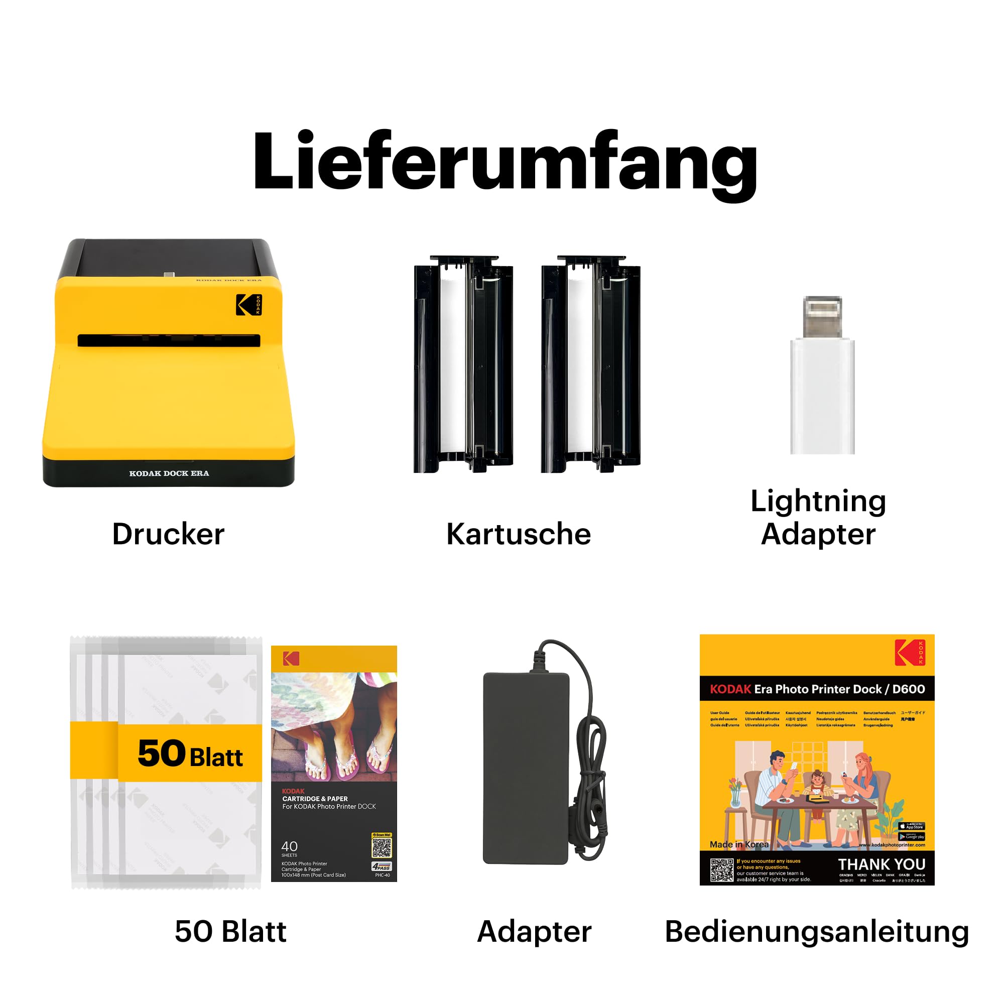 KODAK Dock Era Desktop-Fotodrucker 10x15 cm 50 Blatt Bluetooth 4PASS Farbsublimation