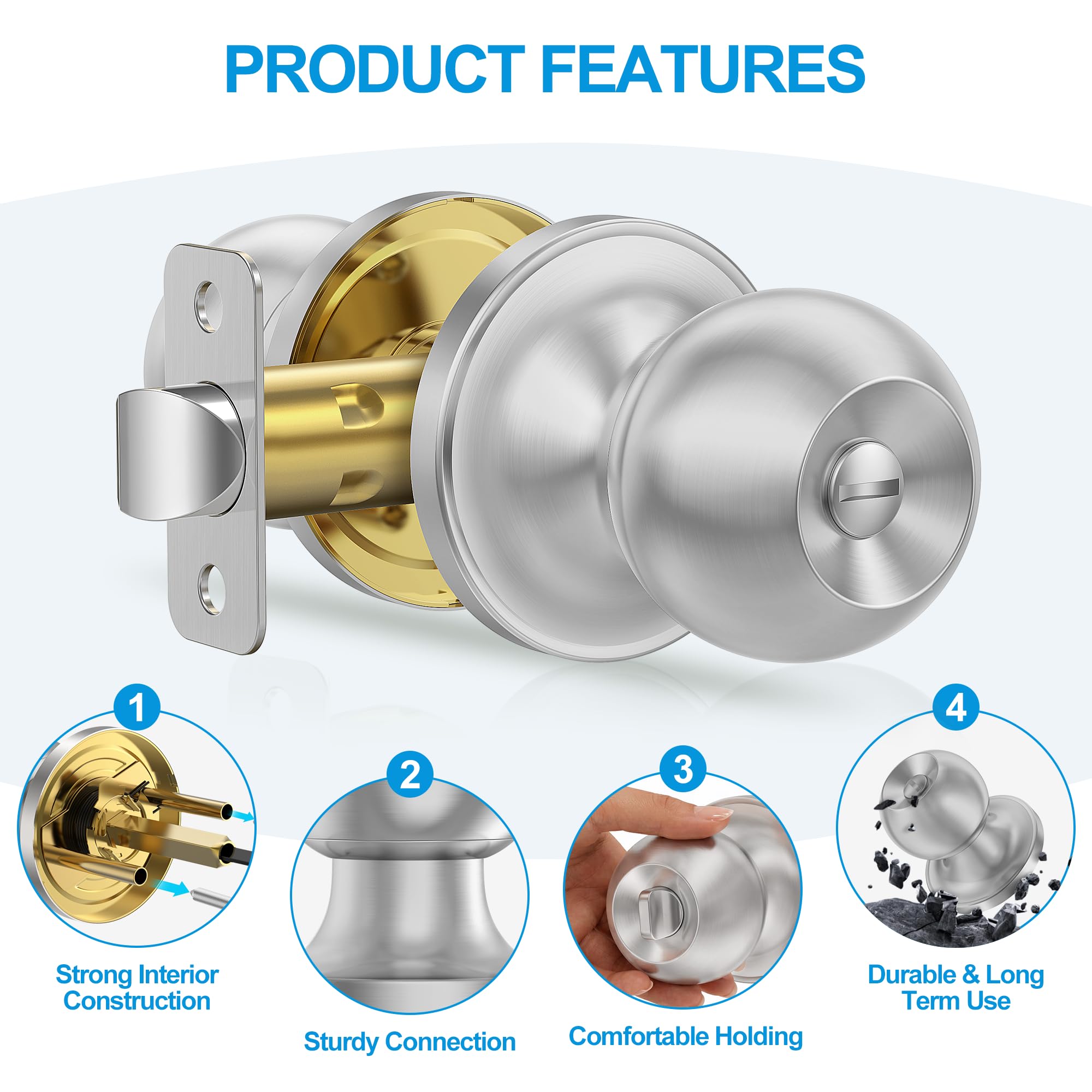 Privacy Door Knobs - Satin Nickel Locks -2