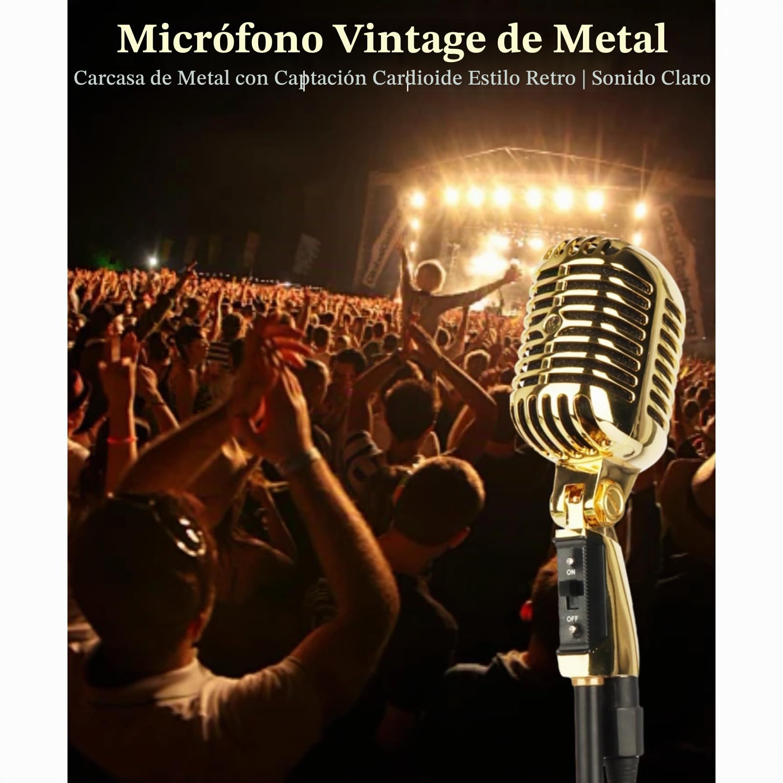 Micrófono Vocal Dinámico Retro, Micrófono Cardioide de Estilo Antiguo, Micrófono Clásico de Aleación de Zinc para KTV, Presentaciones en, Grabación de Estudio, Podcast, (Gold)