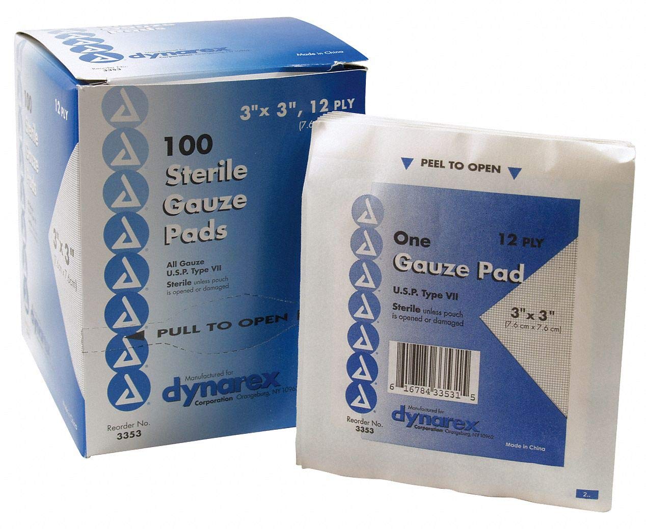 Dynarex Woven Sponges Sterile Gauze, 3" x 3" & 12 Ply, 100 gauze pads