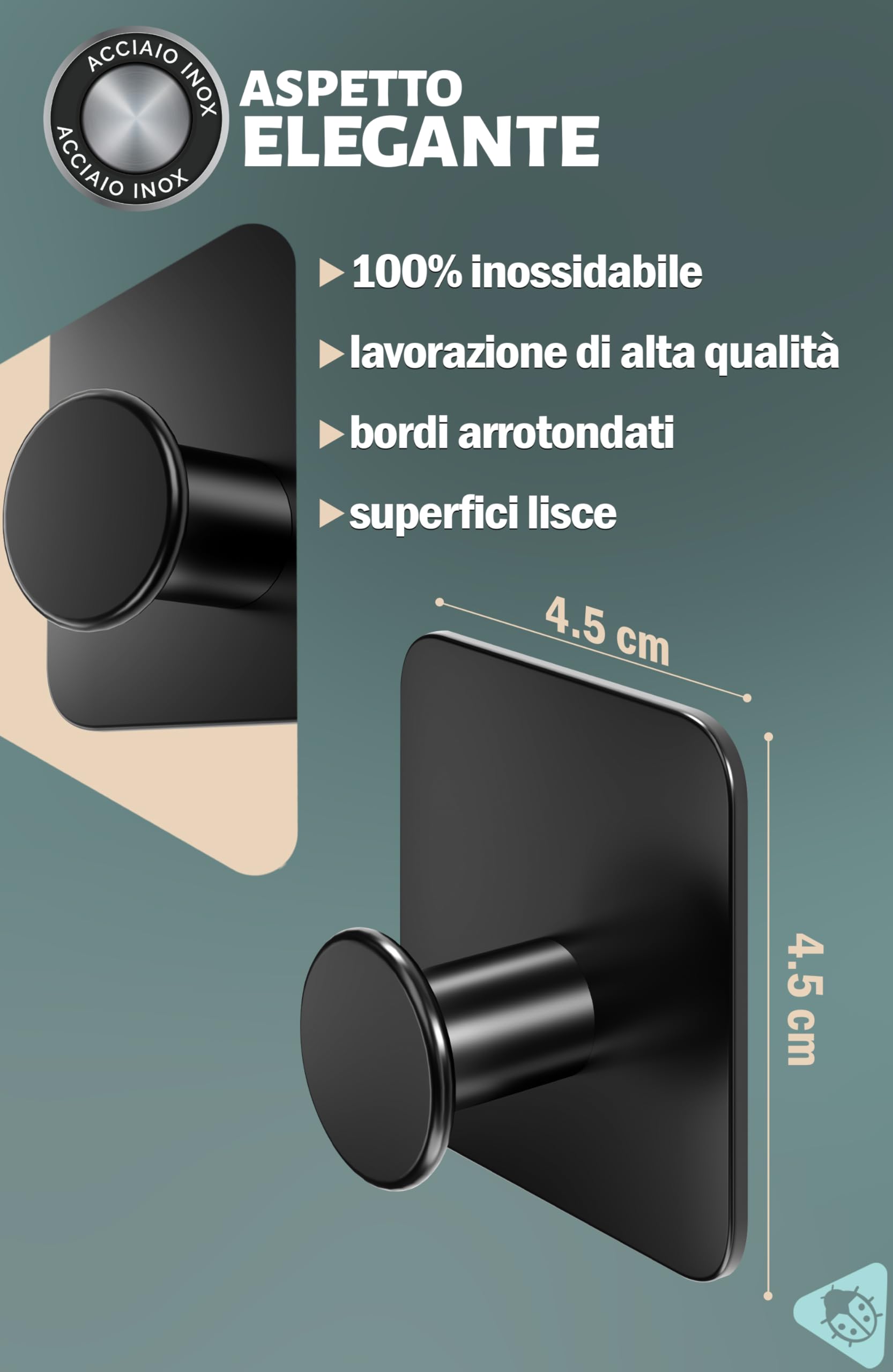 5 Ganci Adesivi Per Bagno - Porta Asciugamani Inox, Adesivo 3M, Fino A 10 Kg, Bianco, Senza Forare - Foto 3