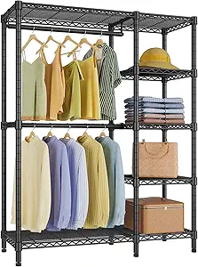 VIPEK V7 Garment Rack for Hanging Clothes Heavy Duty Clothes Rack with Shelves, Portable Closet Racks Metal Clothing Racks 5 Tiers Freestanding Closet Wardrobe System, Max Load 670lbs, Black