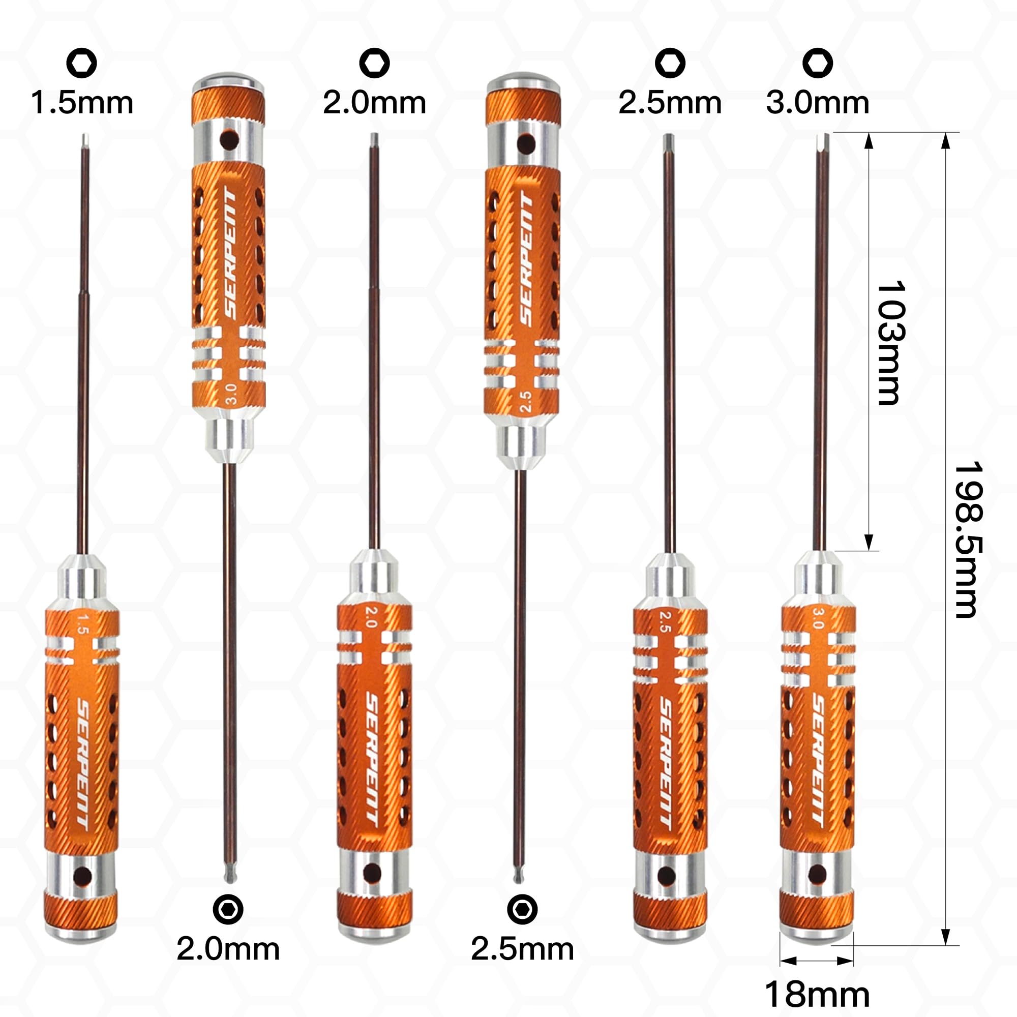 Serpent Toolset for Offroad (16pcs) RC Tool Kit, Allen Wrench, Flat Head Screwdriver, Ball Driver HEX Wrench - Image 2