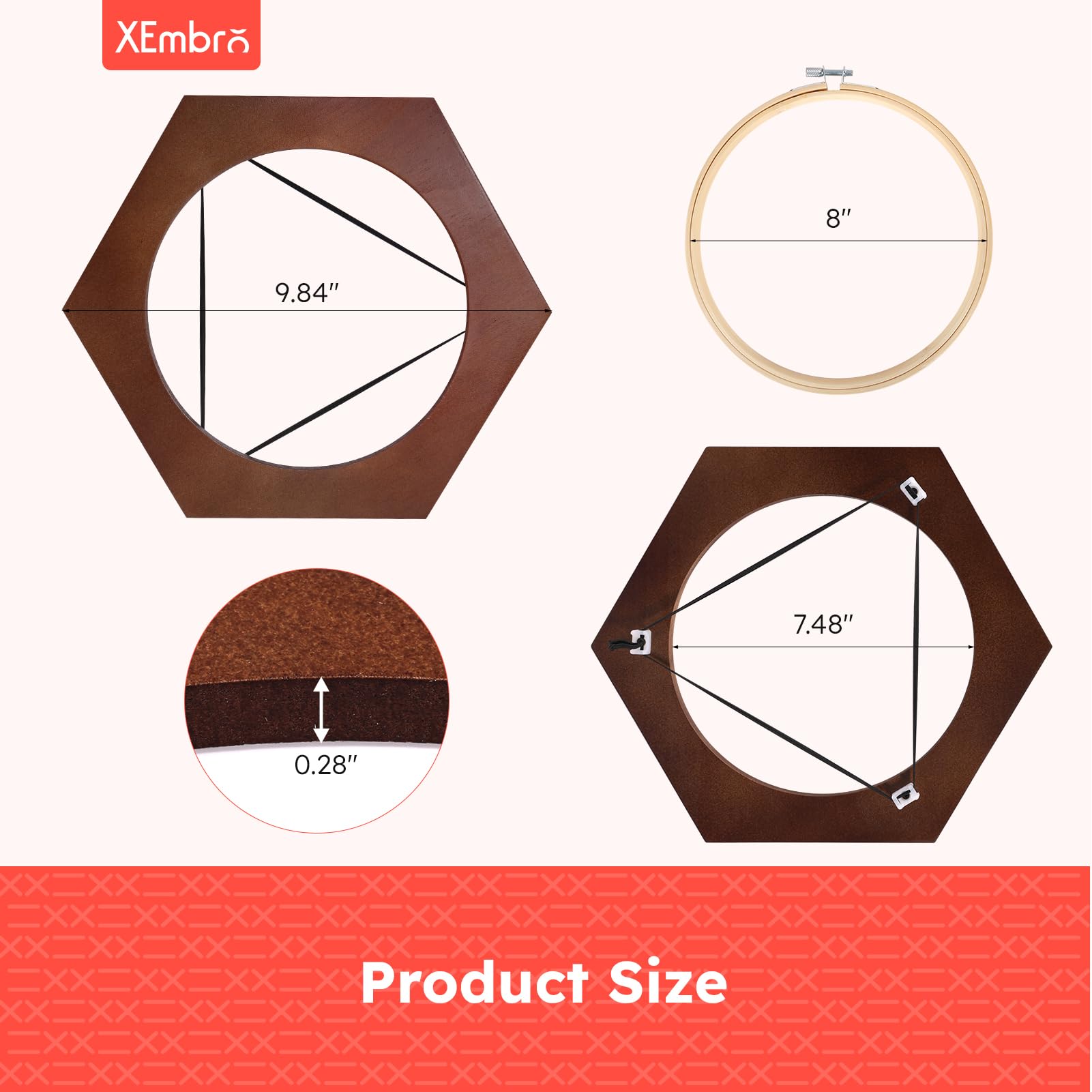 Amazon.com: XEmbro 8 Inch Wood Embroidery Hoop Frame, Hexagon Wood