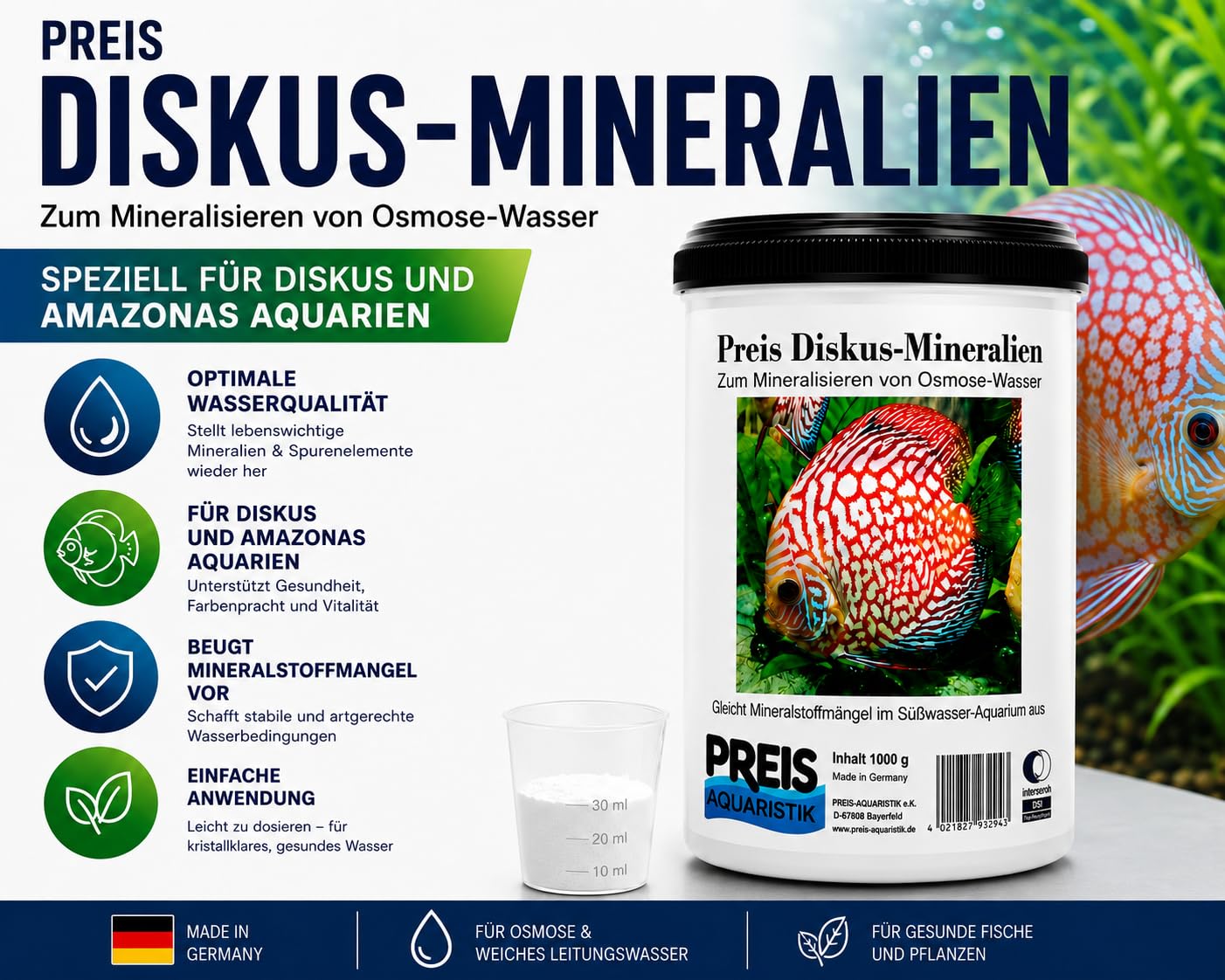 Smart-Planet by Preis Aquaristik - Minerales originales Diskus para agua de mar y agua dulce acuario 1000 g - para peces de discoteca
