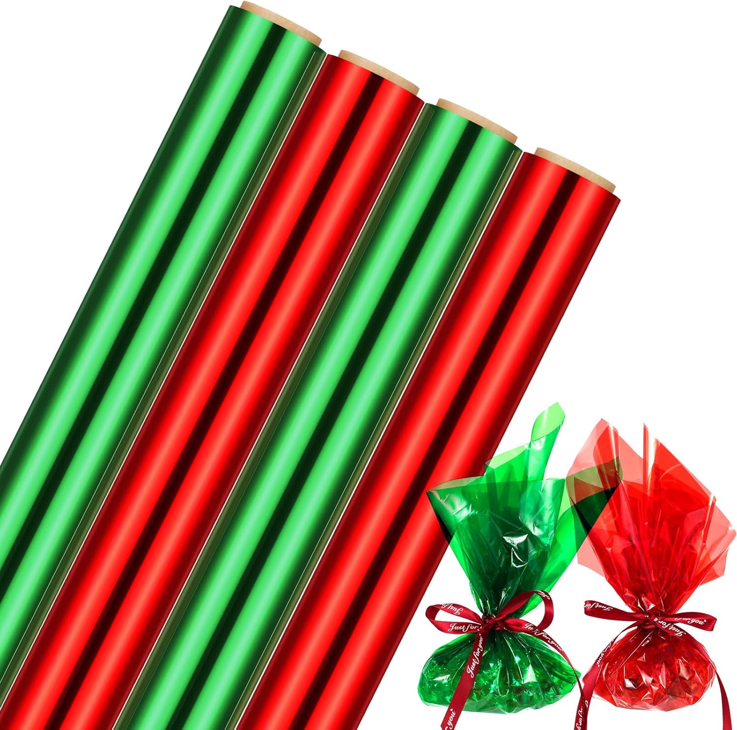 Cholemy 4 Rolls Christmas Clear Cellophane Wrap Roll 100ft