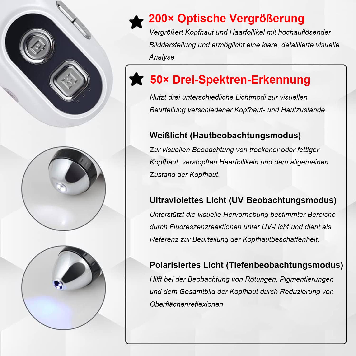 2026 Haut und Kopfhaut Analysegerät 11 Zoll HD Display Haar Kopfhaut Kamera 200x und 50x Vergrösserung UV Licht Polarisationslicht Vier Bilder Vergleich Haarfollikel Detektor Profi Salon Klinik