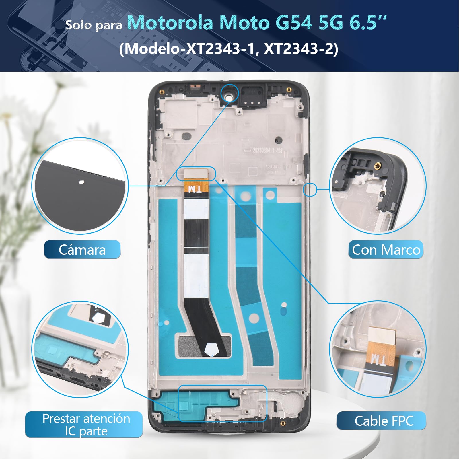 RongZy Pantalla para Motorola Moto G54 5G XT2343 Táctil LCD de Repuesto Ensamblaje Digitalizador Reemplazo para Moto G54 5G XT2343 con Herramientas de Reparación(Negro)