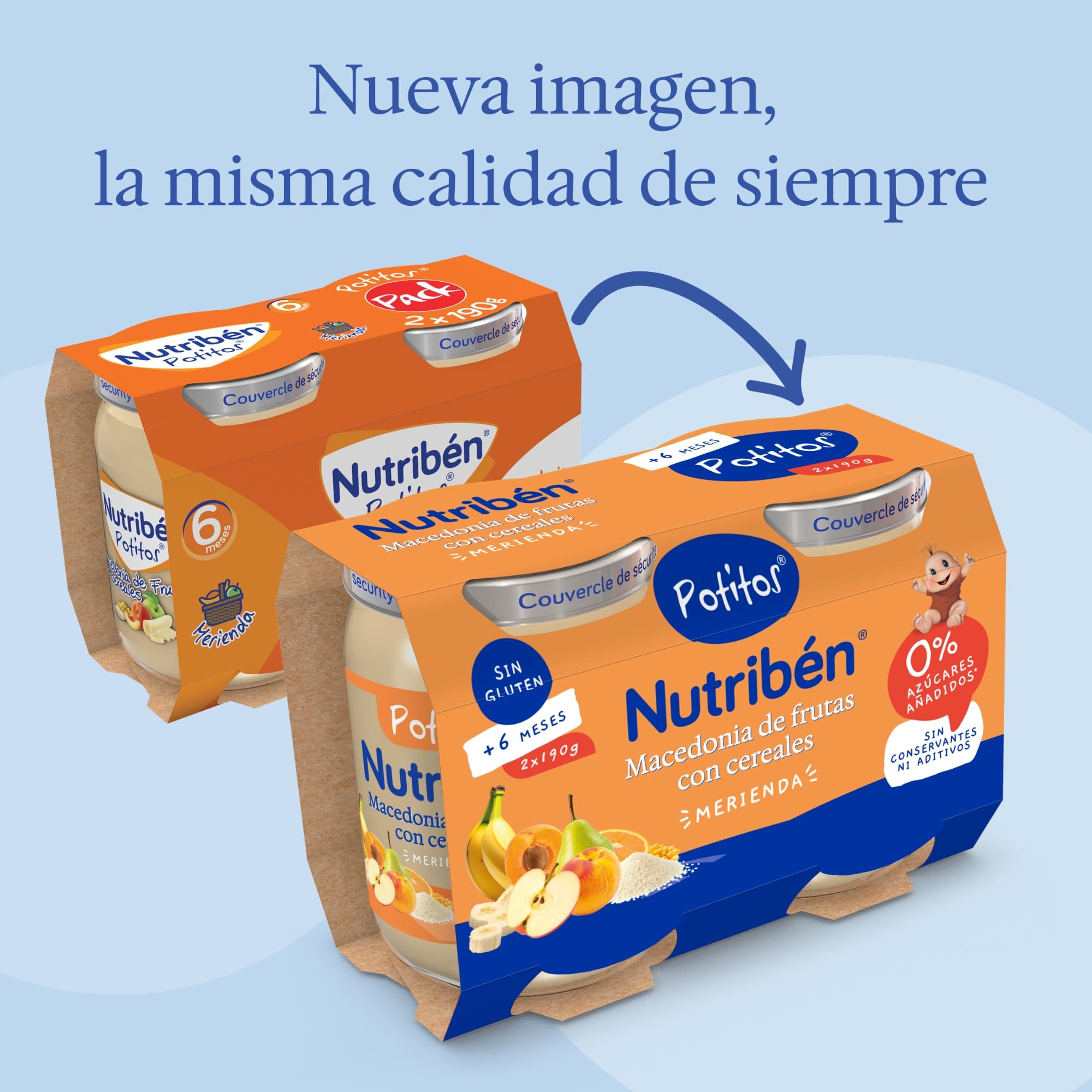 Nutribén Potitos Macedonia de Frutas con Cereales Pack 6 x 190g Bebés 6 Meses Sin Azúcares Añadidos