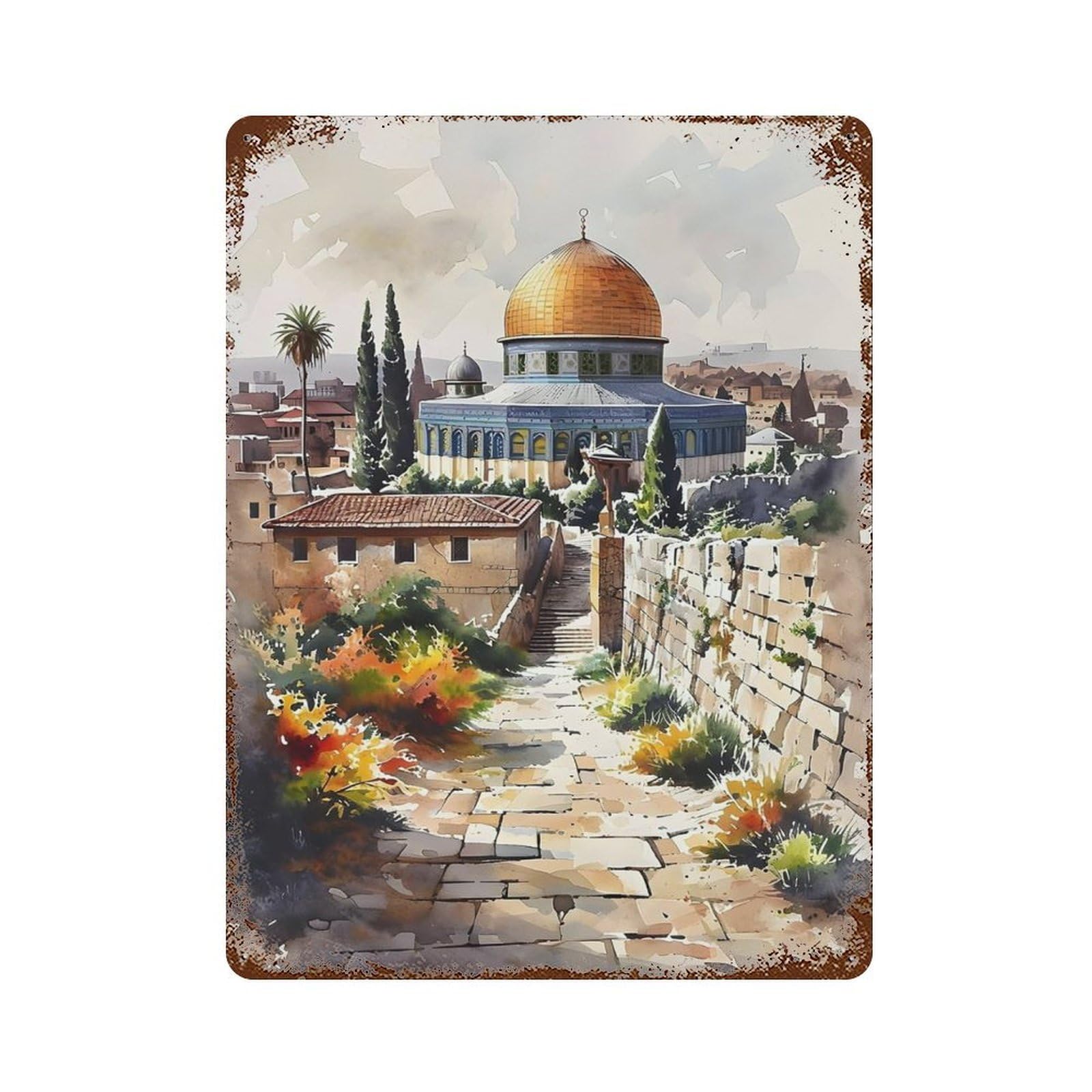 xiaoxiaoshen Vintage Landmark Jerusalem Wall Decor Art Metal Tin Poster Modern Home Decor Art Home Bar Shop Decorations Vintage Sign 40x30cm
