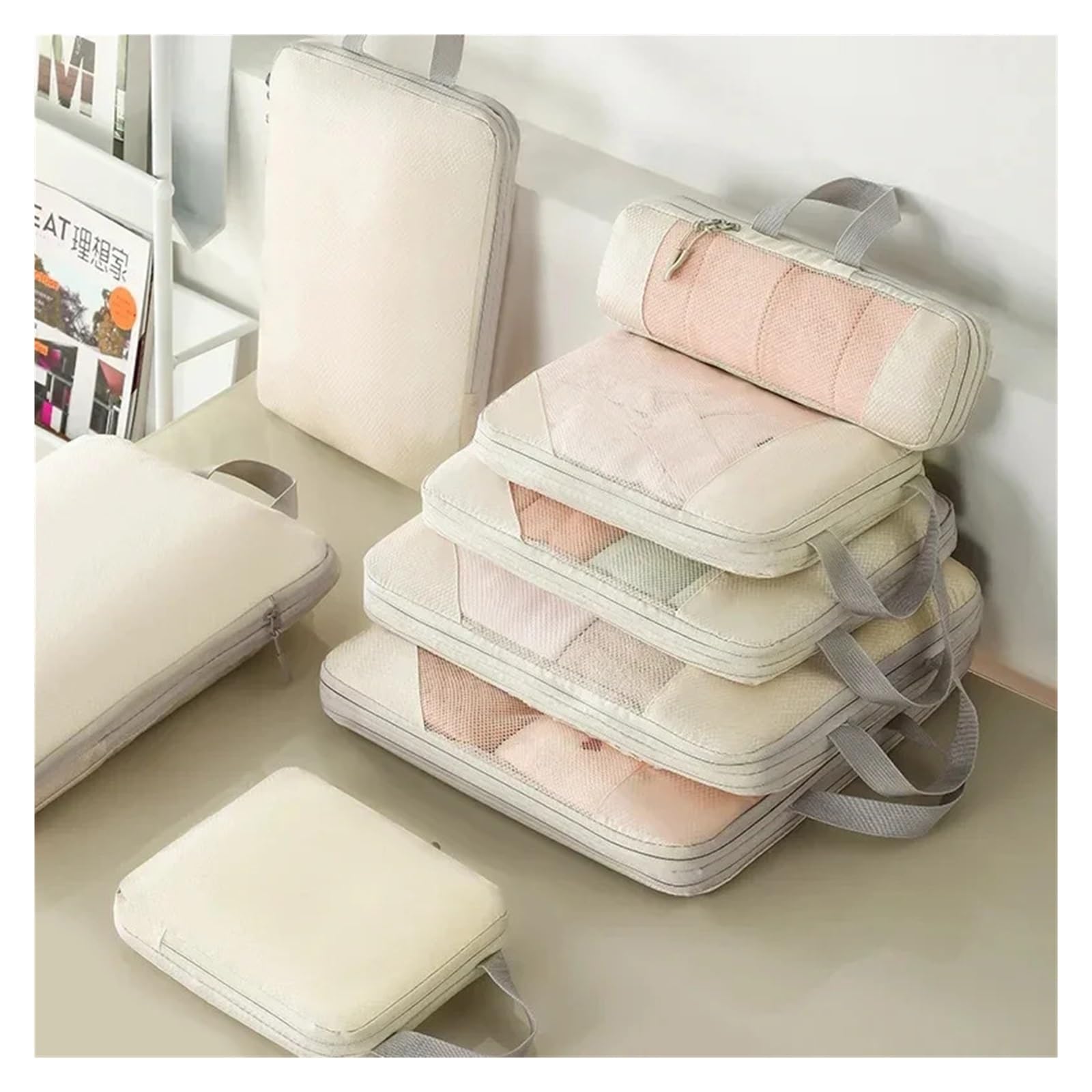 Packwürfel 5/3 Teil/Satz Reiseaufbewahrungstasche Wasserdicht Große Kapazität Gepäck Kleidung Sortierung Packwürfel Koffer Organizer Set(5pcs-Black)