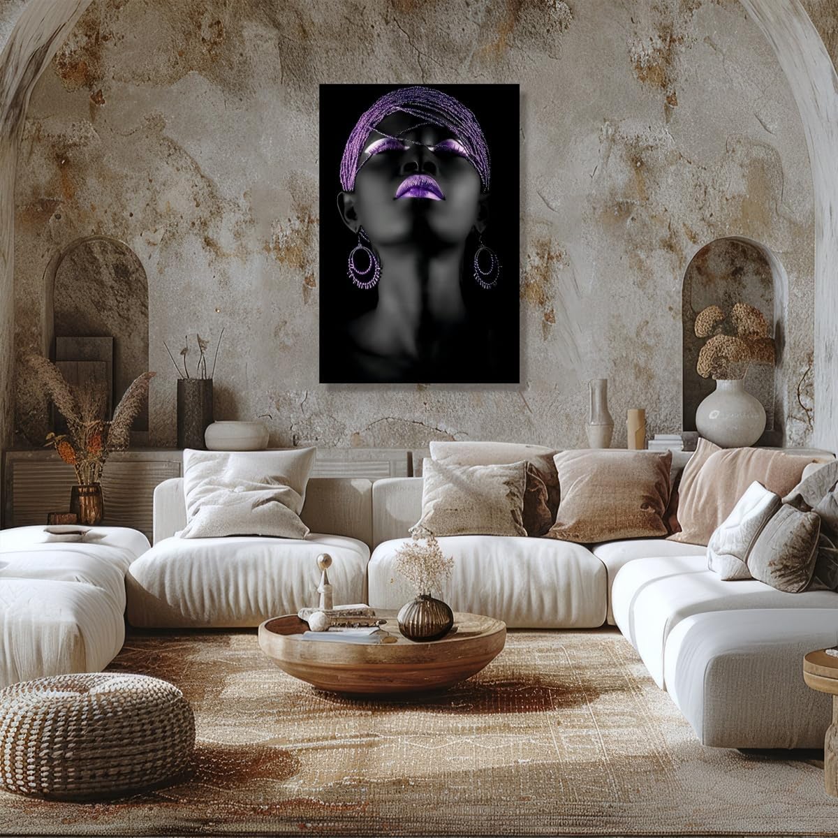 Purple Black Woman Wall Art African American Portrait Poster Minimalist Girl Room Decor Canvas Prints Painting for Home Living Room Bethroom dorm Bathroom Wall Decor 12x18inch Framed
