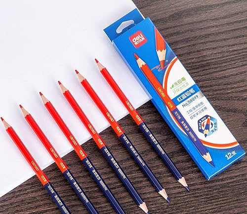 Miniatura 5 de lápiz rojo y azul doble cabeza 12, adecuado para ingeniería, medicina, marcado