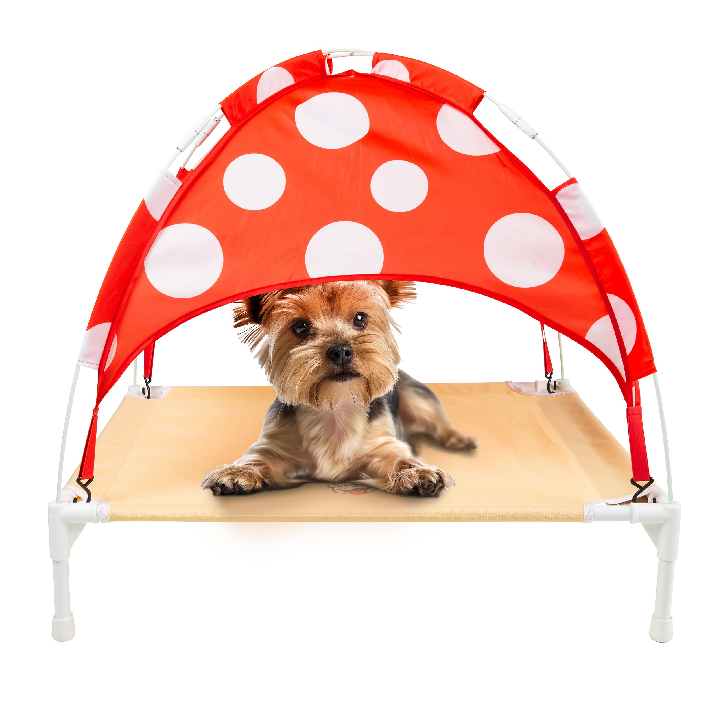 Elevated Canopy Dog Bed, Raised Indoor Outdoor Pet Cot with Shade, Cooling Breathable Lounger for Small Breed Dogs, Compact Size with UV Protective
