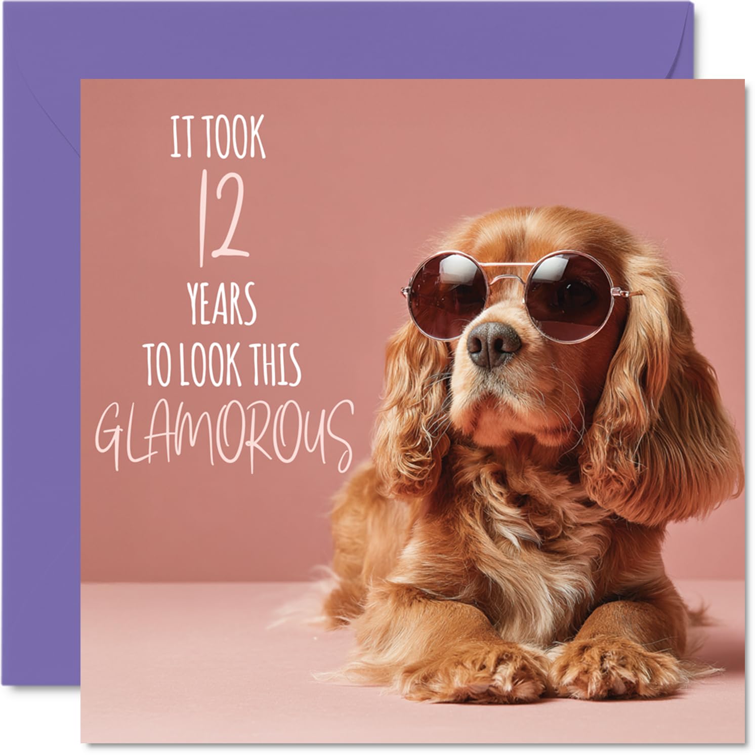 12th Birthday Cards for Girls - Glamorous Puppy - Happy Birthday Card for 12 Year Old Girl Granddaughter Goddaughter Cousin Niece, 145mm Bday Greeting Cards