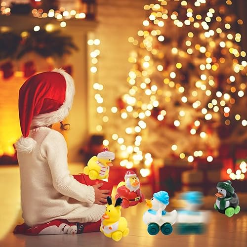 Miniatura 4 de Cherislpy 12 piezas de autos de goma de Navidad de juguete de baño suaves para bebés, niños, niñas, niños, regalos de cumpleaños, recuerdos de