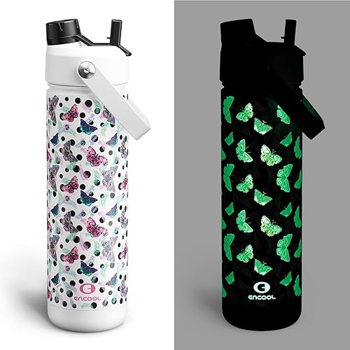 Miniatura 102 de ENCOOL Botella de agua aislada con popote, de acero inoxidable, a prueba de fugas, sin BPA, al vacío de doble pared que se mantiene fría durante 24