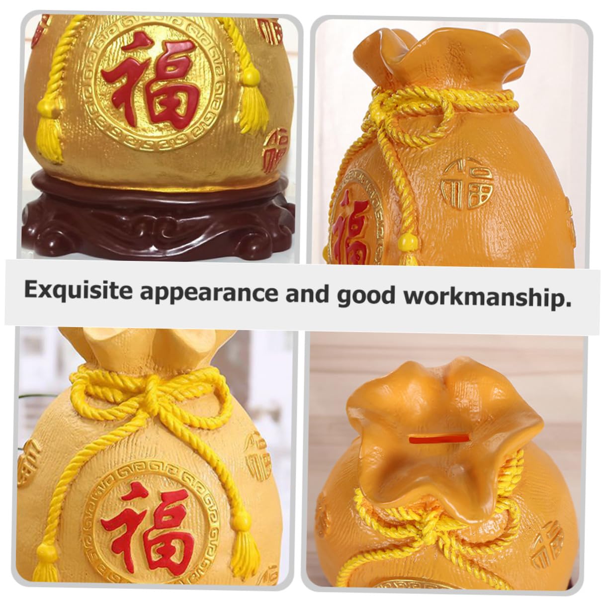 KOMBIUDA Goldene Spardose in Geldsack Form aus Kunstharz Neujahrs Sparschwein für Dekorative Münzaufbewahrung und Autoinnenraum Deko