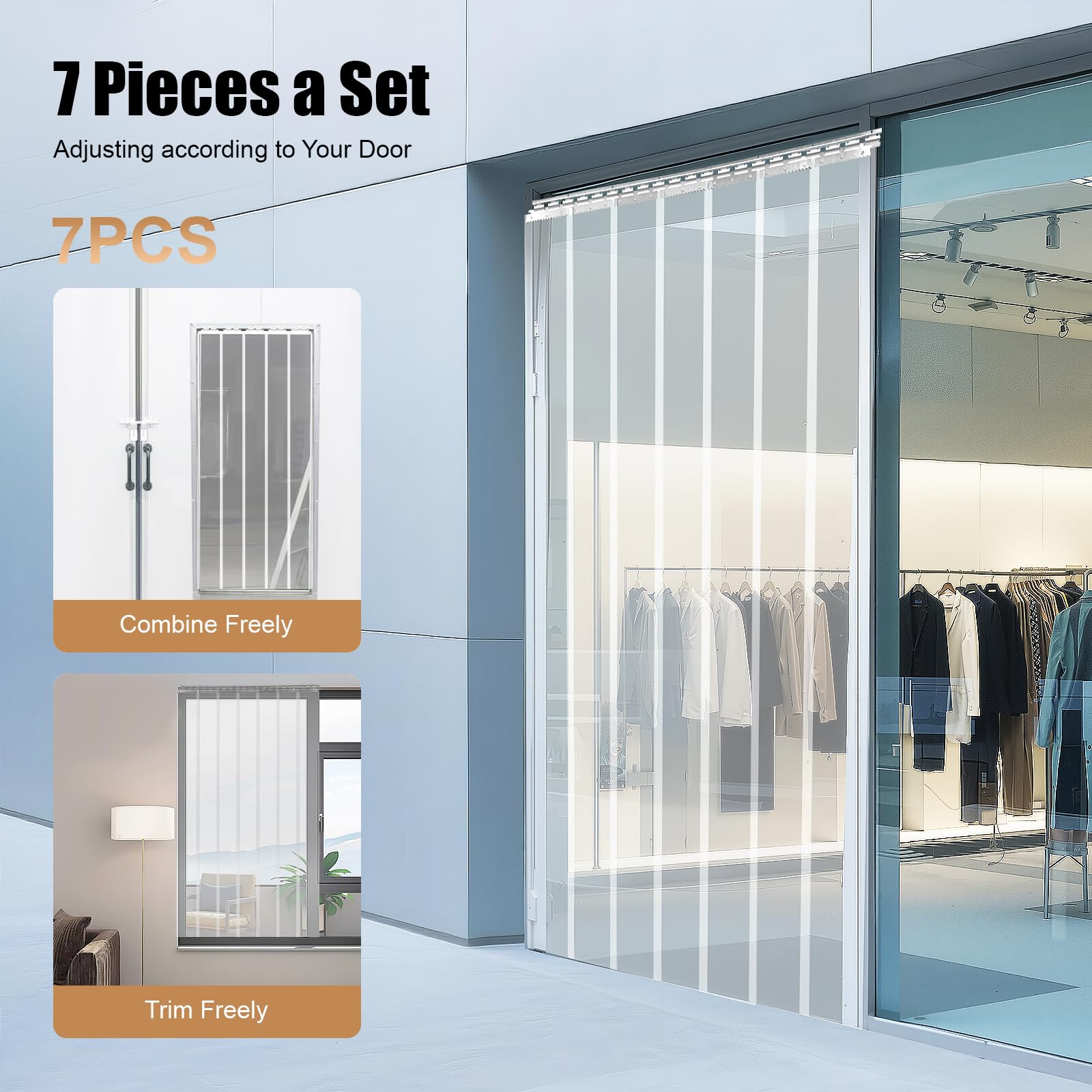 Tenda a strisce in PVC, set completo, altezza 2 m × larghezza 1,05 m, lamelle in PVC, trasparente, per porte pedonali, frigorifero, tenda da stalla