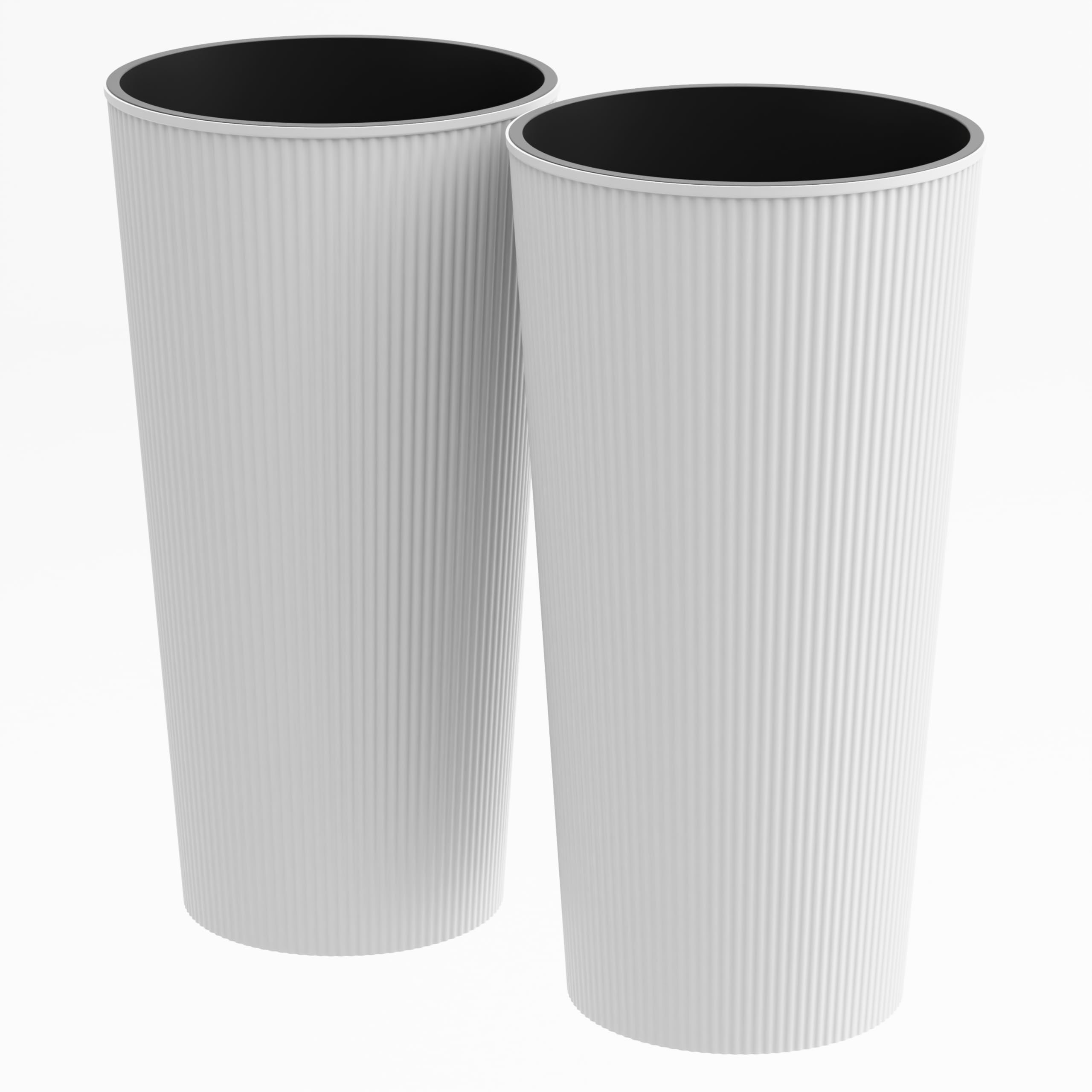Plana Blumentopf Wave Hoch Rund – 2er Set Pflanzkübel aus Polypropylen mit Innentopf, UV- & wetterfest, für Innen & Außen, (Weiss, 30x57h cm)