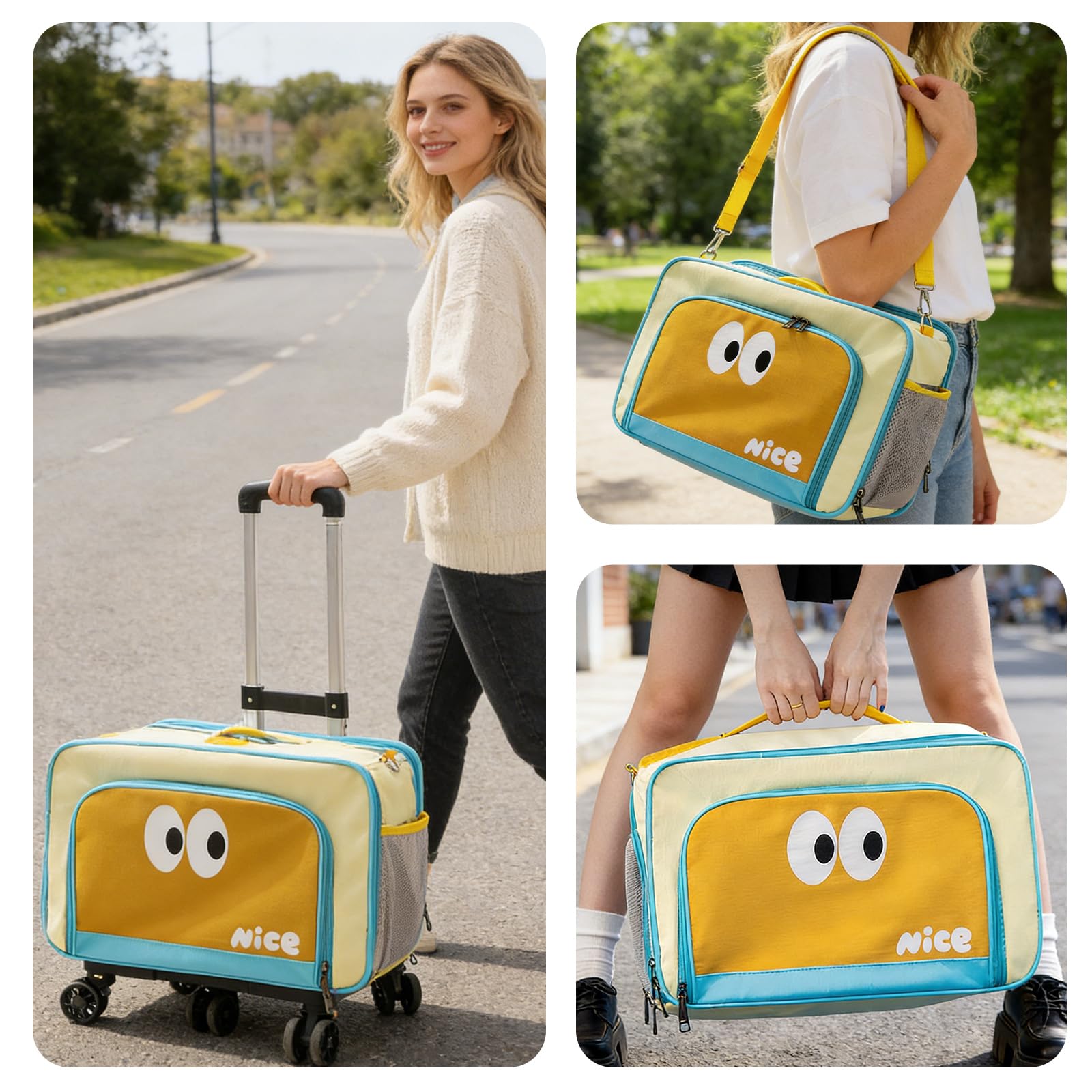 PETCUTE Trasportino per Cani e Gatti con Ruote,Borsa da Viaggio Portatile per Cani con Tracolla e Imbottito,Espandibile e Pieghevole Trasportini per Gatti con Coperta,Approvato dalle Compagnie Aeree