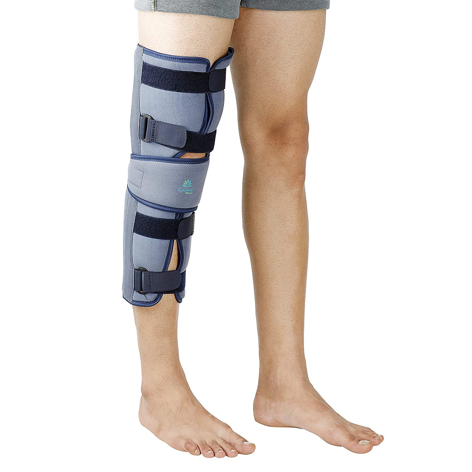 LIFESHIELD Knee Immobilizer 19" | Knee Brace for Men & Women | Rigid Aluminum Splints Stabilizes & Immobilize your Leg in Case of Knee Surgery or Dislocation| Support for Knee Joint Pain Relief, Knee Fracture, Arthritis, ACL/LCL/MCL, Meniscus Tear, Knee Replacement Surgery Recovery | Useful for Walking & Sleeping After Surgery / Fracture (19"- Small)