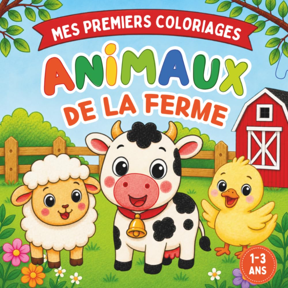 Mes premiers Coloriages : Animaux de la Ferme: Livre de coloriage kawaii pour les tout-petits de 1 à 3 ans – Gros dessins aux gros traits faciles à colorier, adorable animaux de la ferme