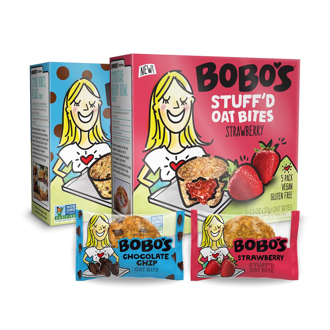 Bobo's Oat Bites Variety Pack Healthy Snack, 10 Chocolate Chip and 10 Strawberry (20 Bites) - Vegan - Non GMO - Plant Based (20, Strawberry -