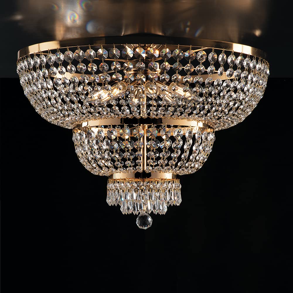Plafonnier en cristal doré, plafonnier moderne 8 lumières, panier en cristal bon-86