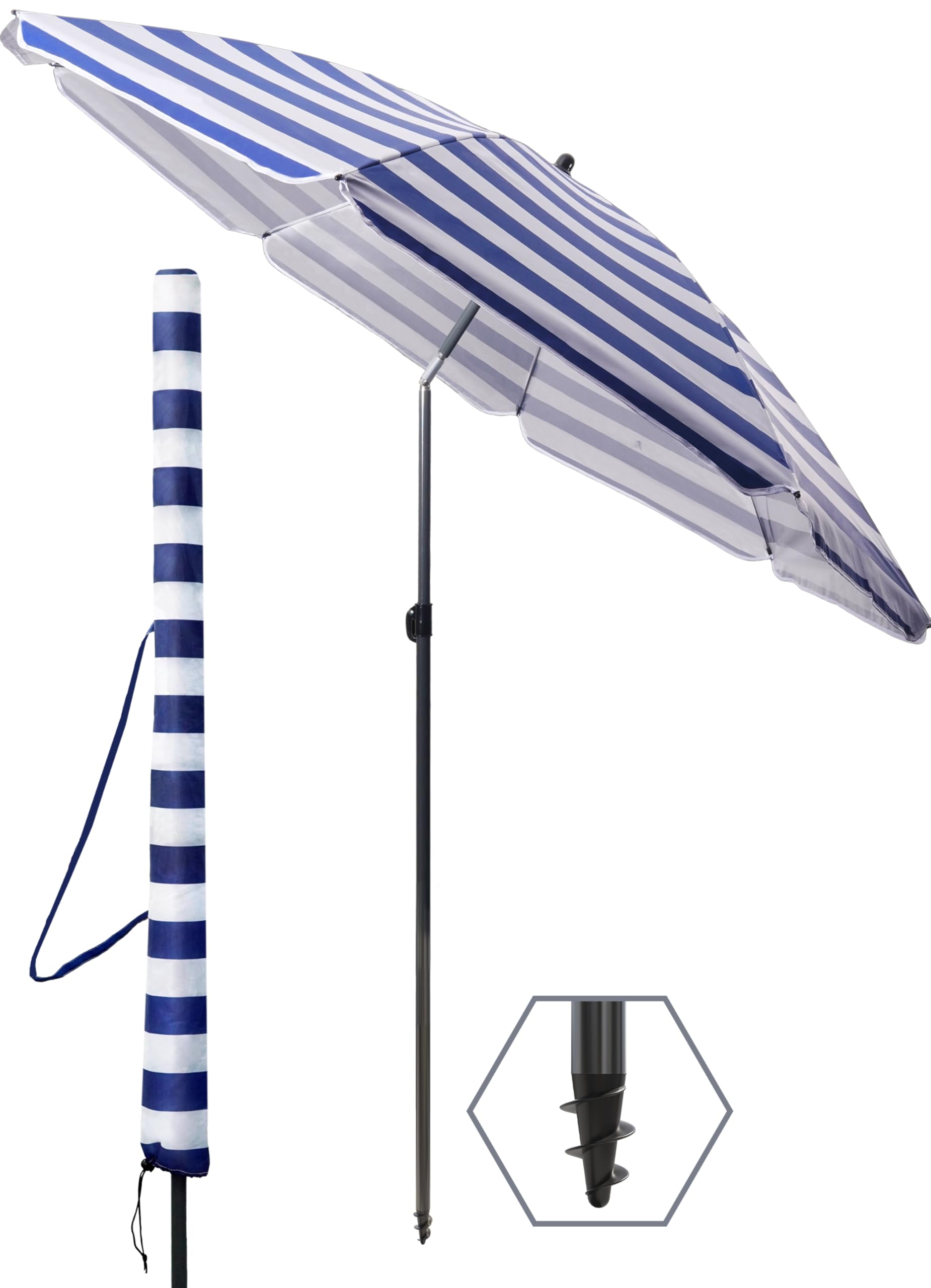 4smile Sonnenschirm Strand SunnyJoy, Blau-Weiß - UPF 50+ Strandschirm Ø 180 cm, sicherer Sonnenschutz Strand, Strandschirm windfest stabil - Sonnenschirm mit Schutzhülle