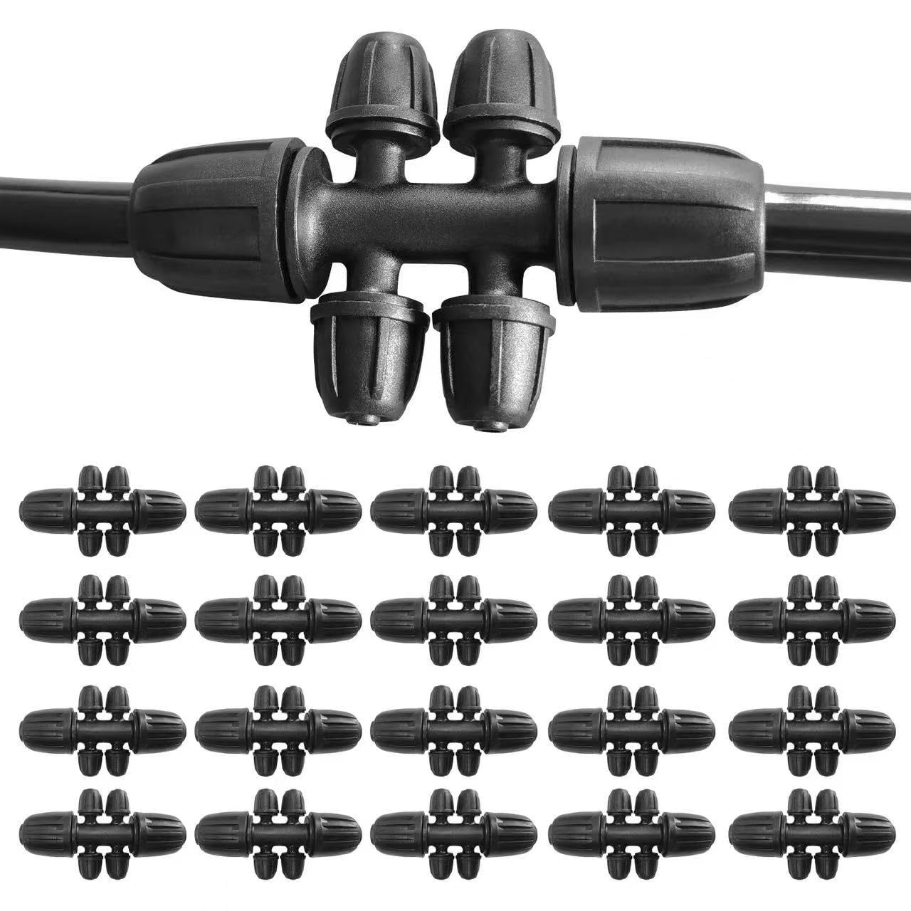 20 Pcs 1/2 Inch to1/4 Inch Drip Irrigation Tubing Fittings,Irrigation hose Connectors,Lock Barbed Tee 6 Way for Lawn Plant Garden Watering System,Drip Irrigation System (1/2'' ID x 0.60''-0.63'' OD)